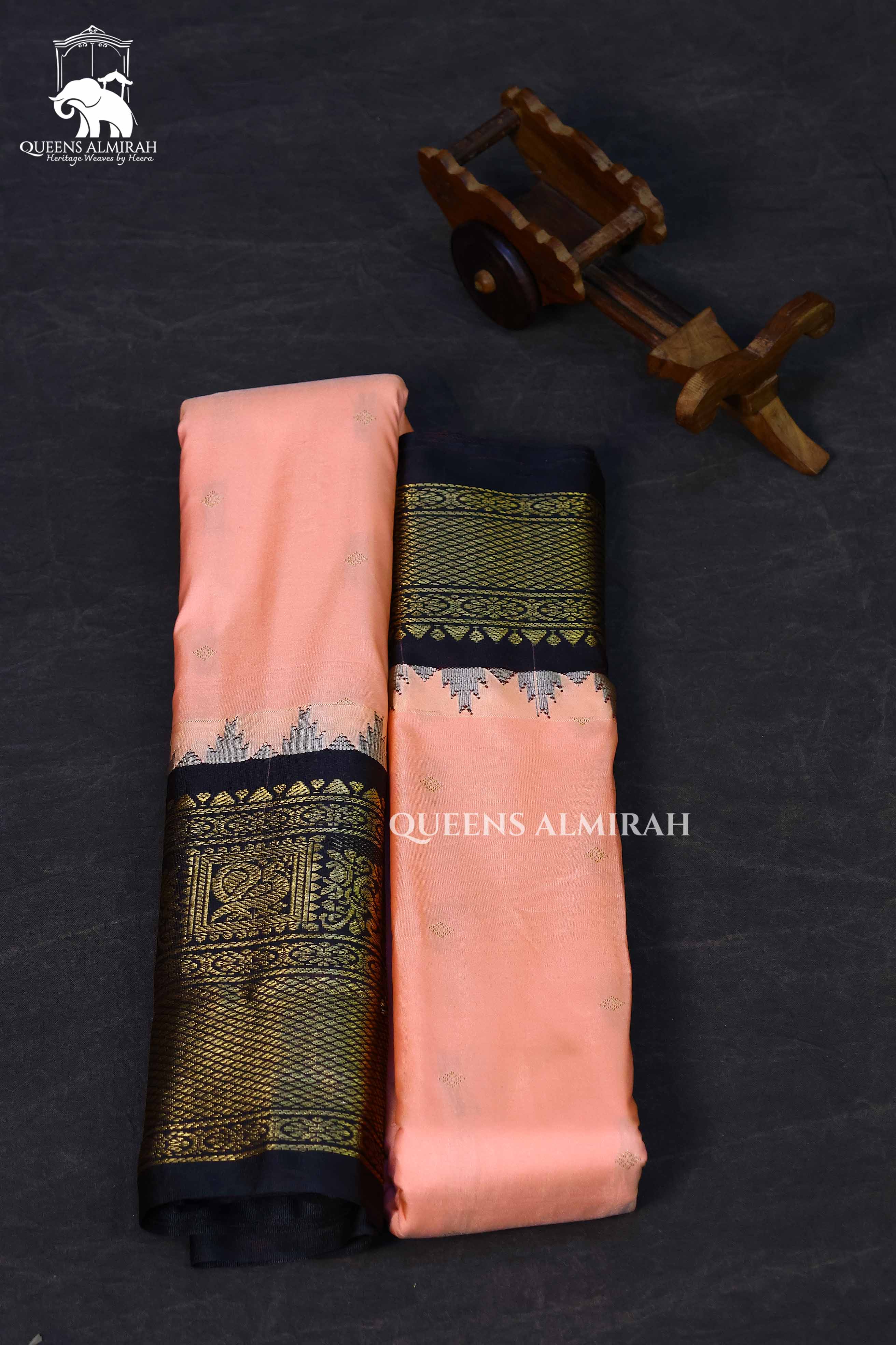 Peach Orange With Brown Semi Gadwal Silk Saree
