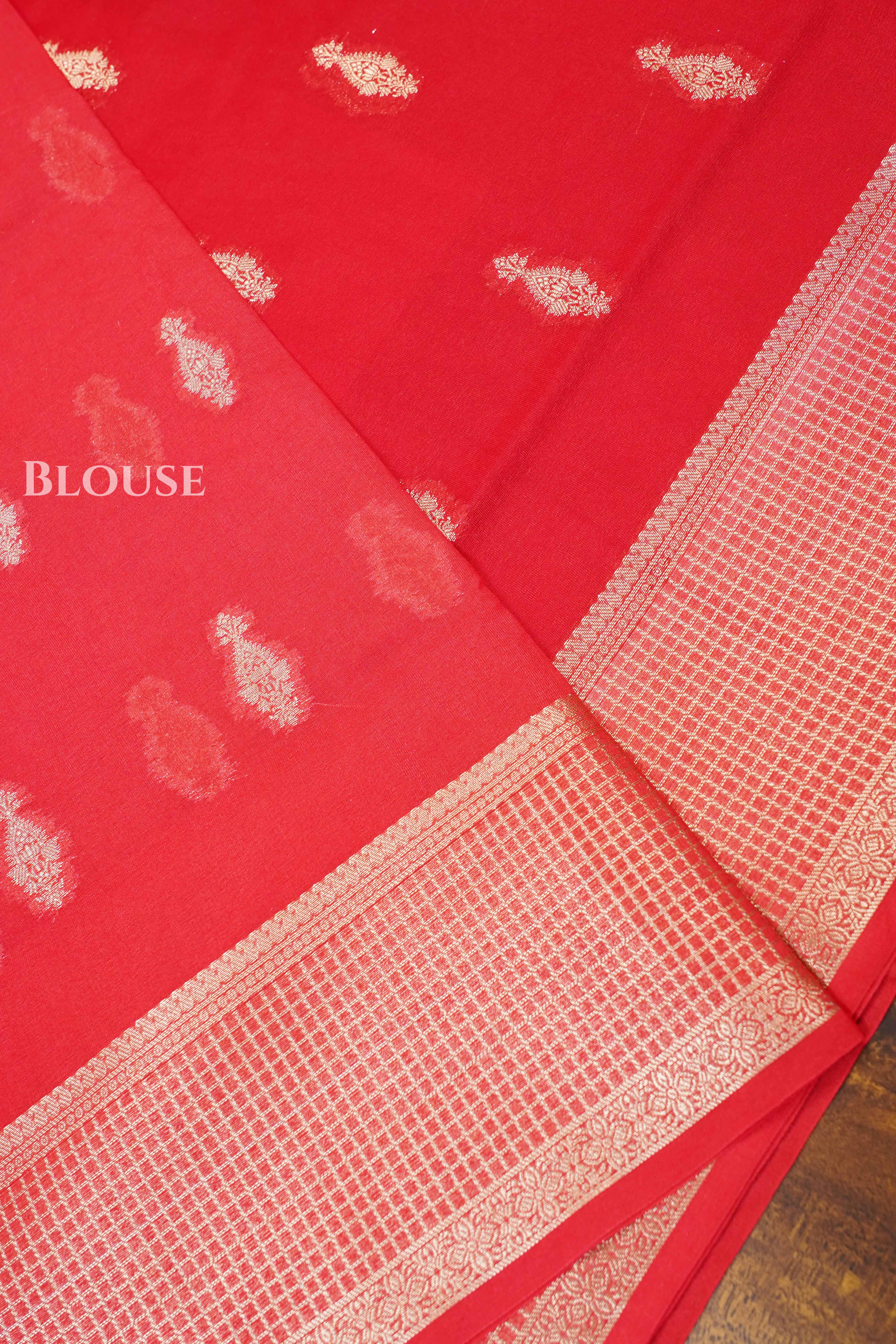 Red Semi Banarasi Silk Saree