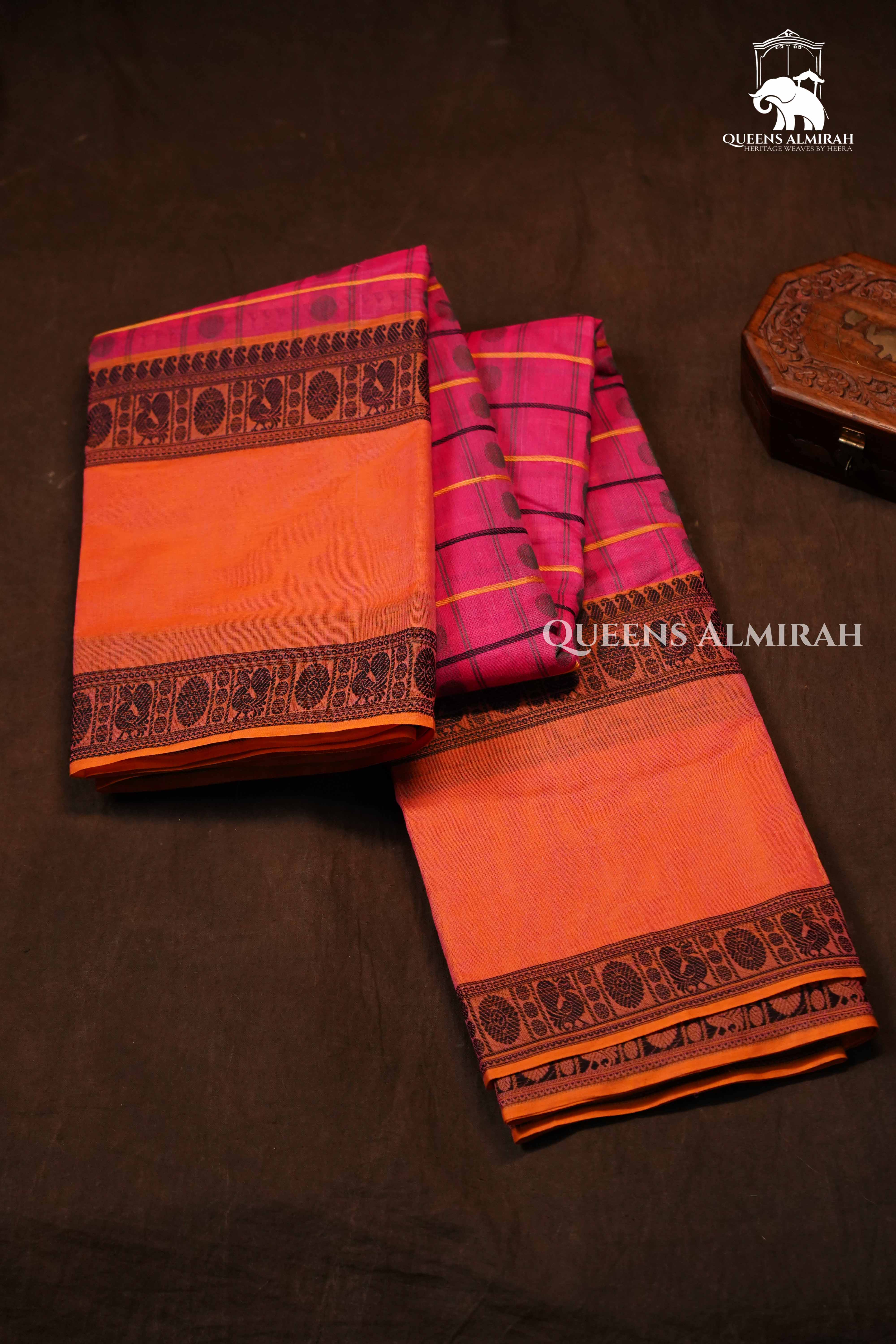 Raspberry Pink Chettinad Cotton Saree