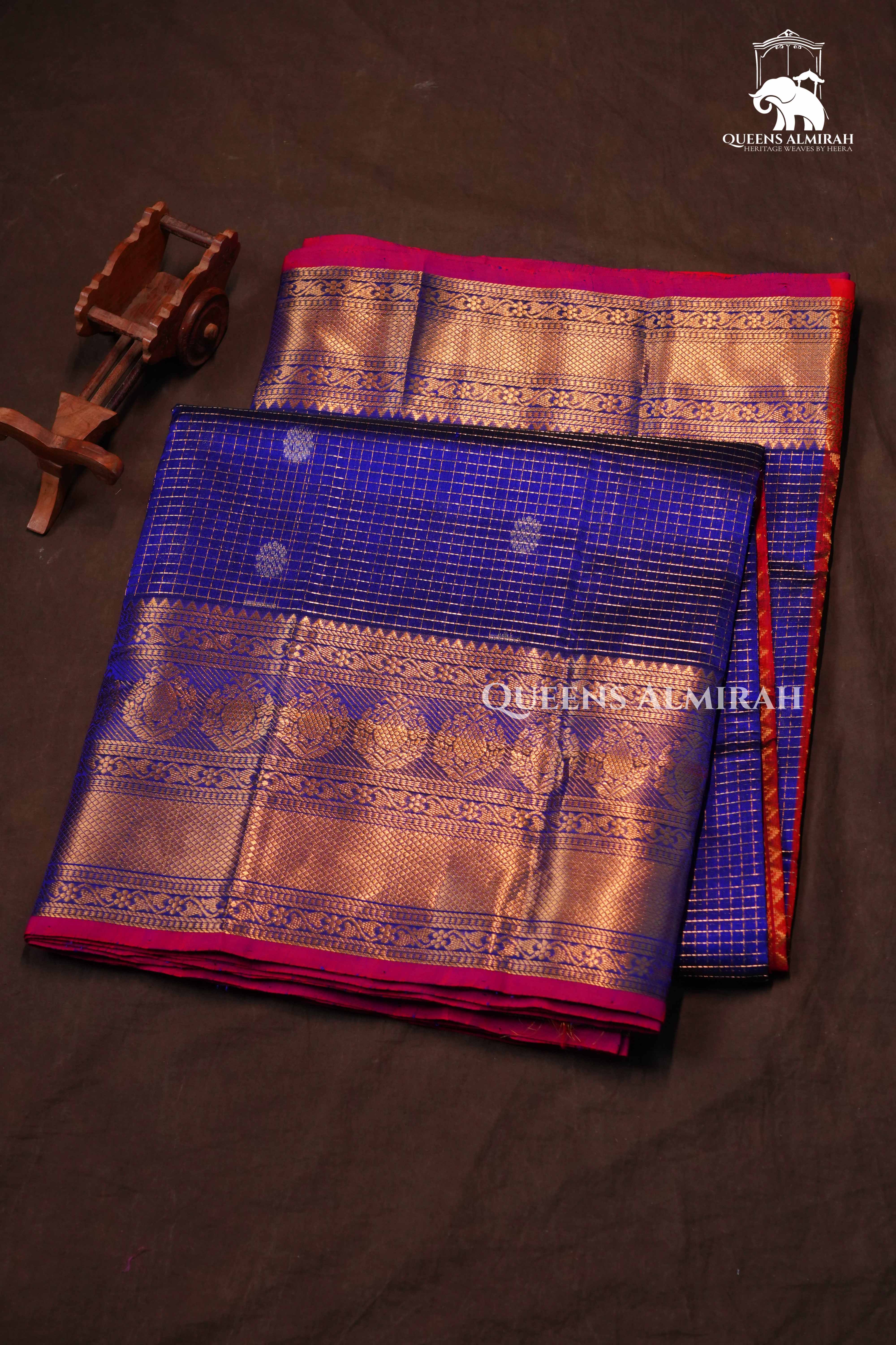 Dark Navy With Red Pure Kanchi Silk Cotton Saree