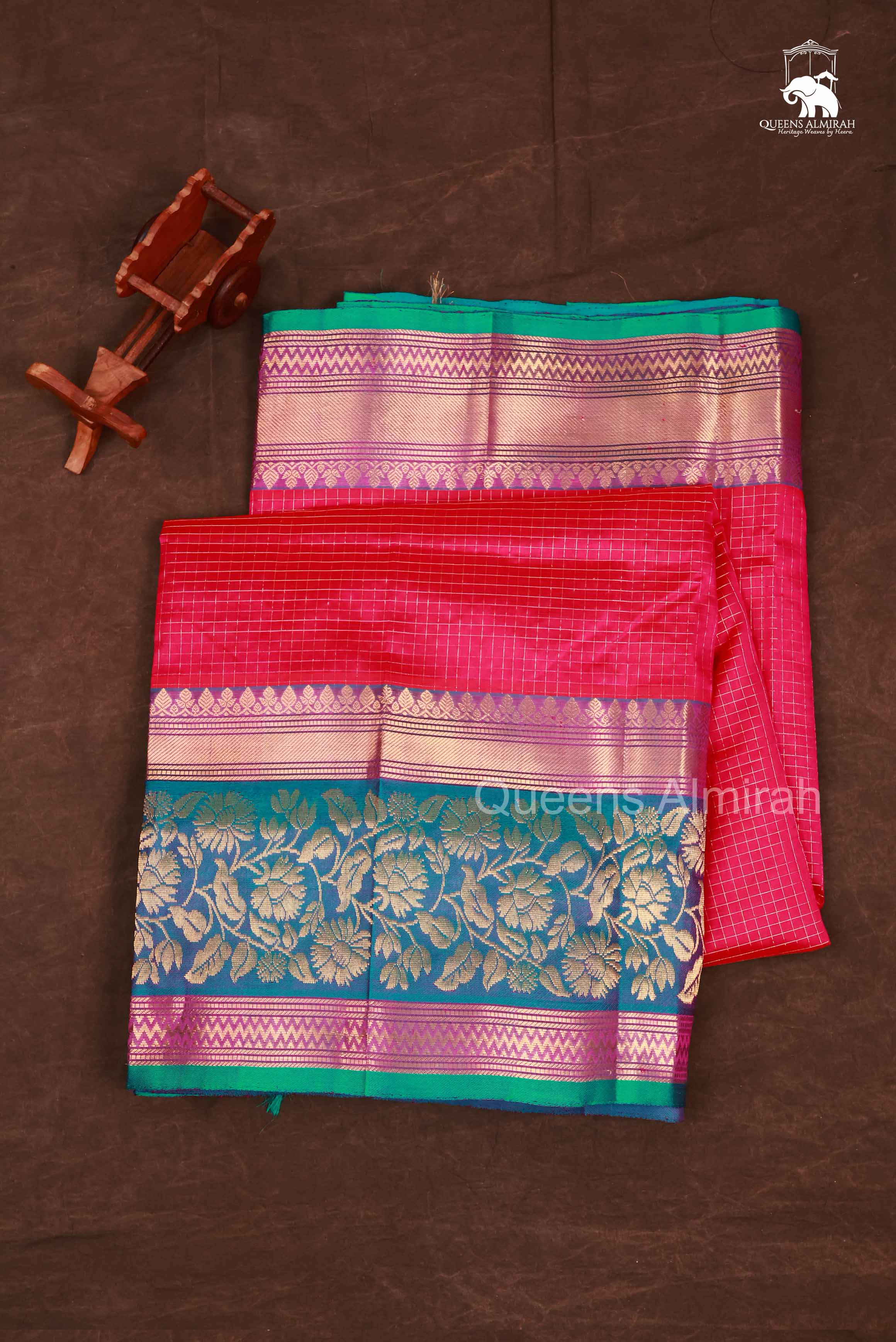 Pink With Blue Pure Silk Cotton Saree