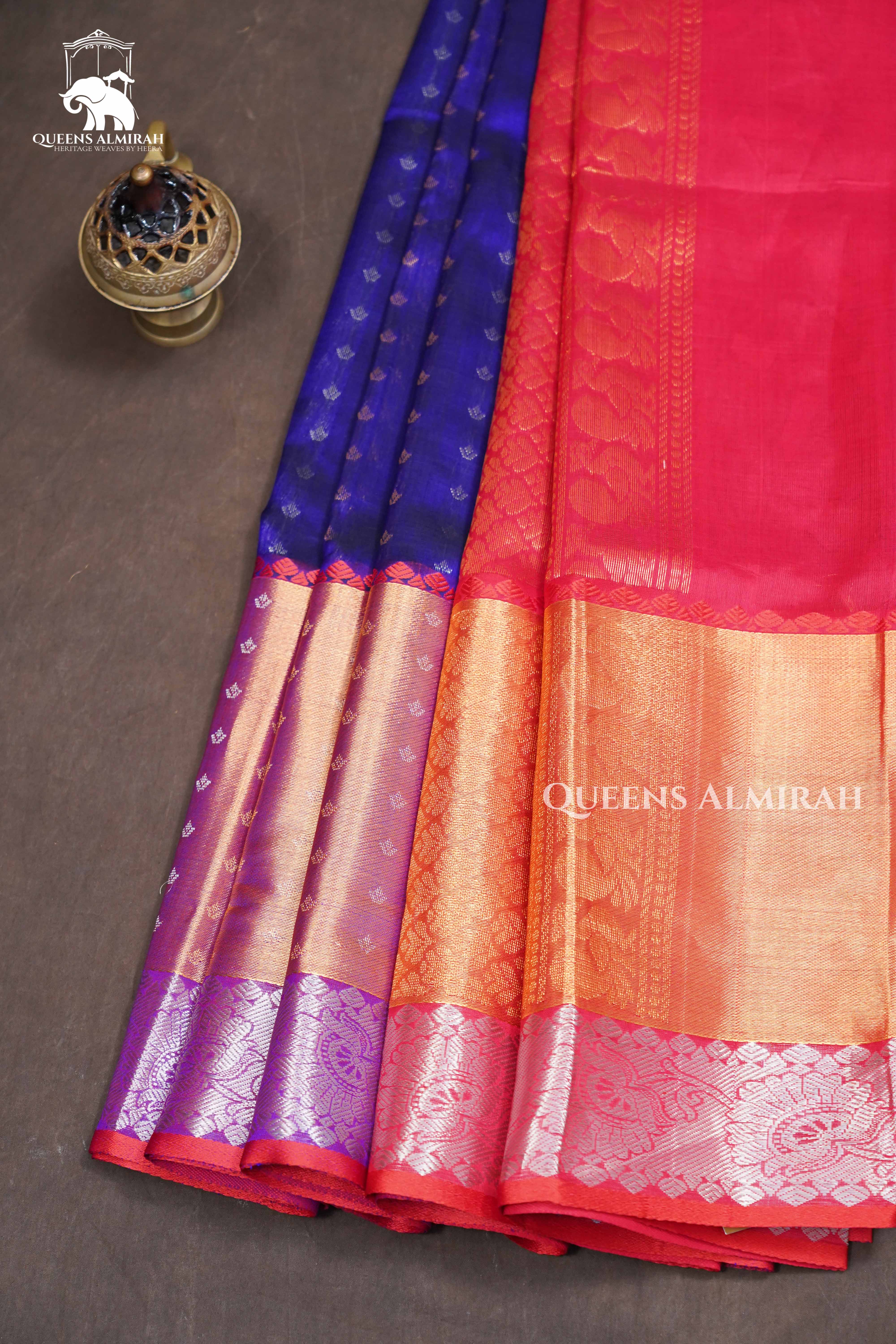 Royal Blue With Red Pure Kanchi Silk Cotton Saree