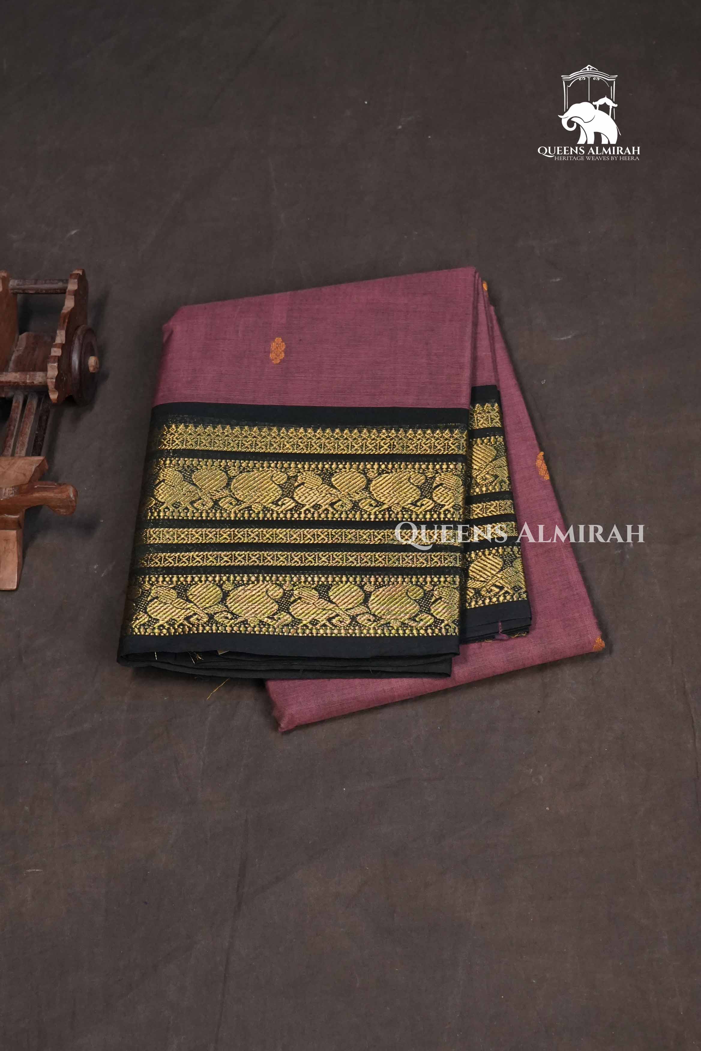 Onion Pink With Black  Kanchi Cotton Saree