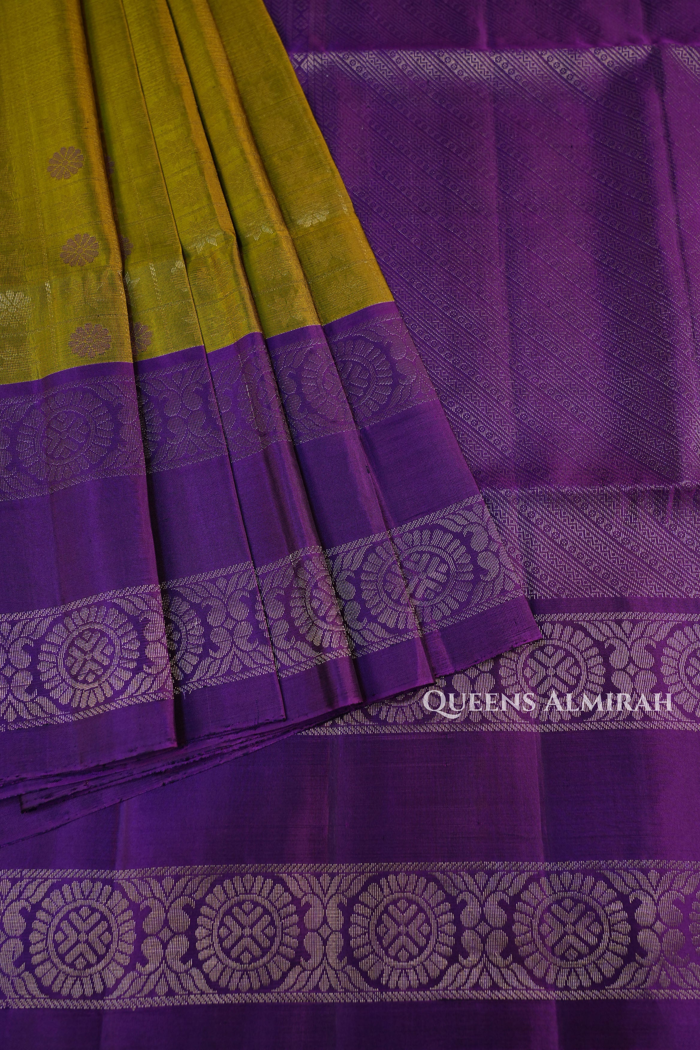 Mustard Yellow With Purple Pure Soft Silk Saree