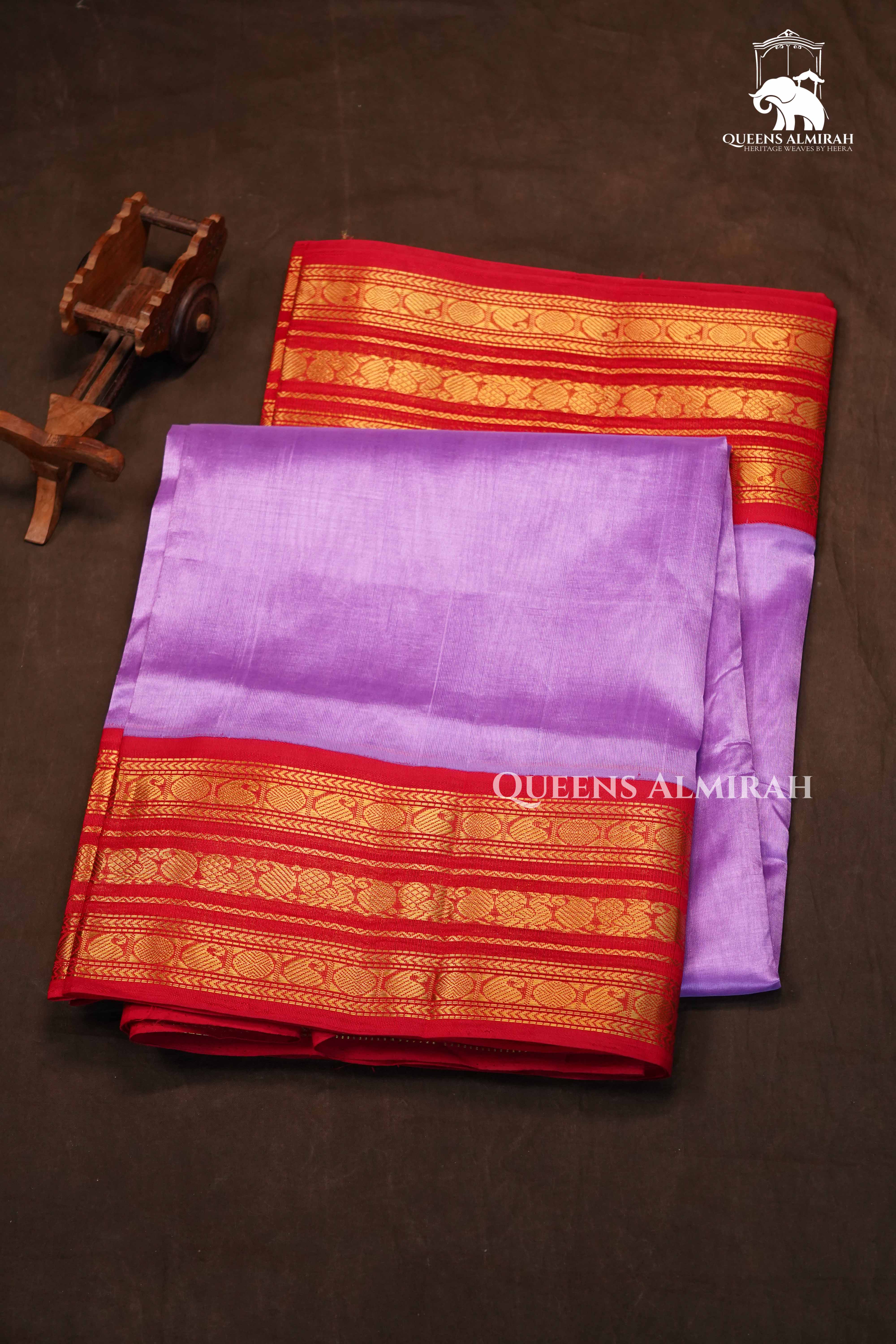 Lilac Purple With Red Pure Kanchi Silk Cotton Saree