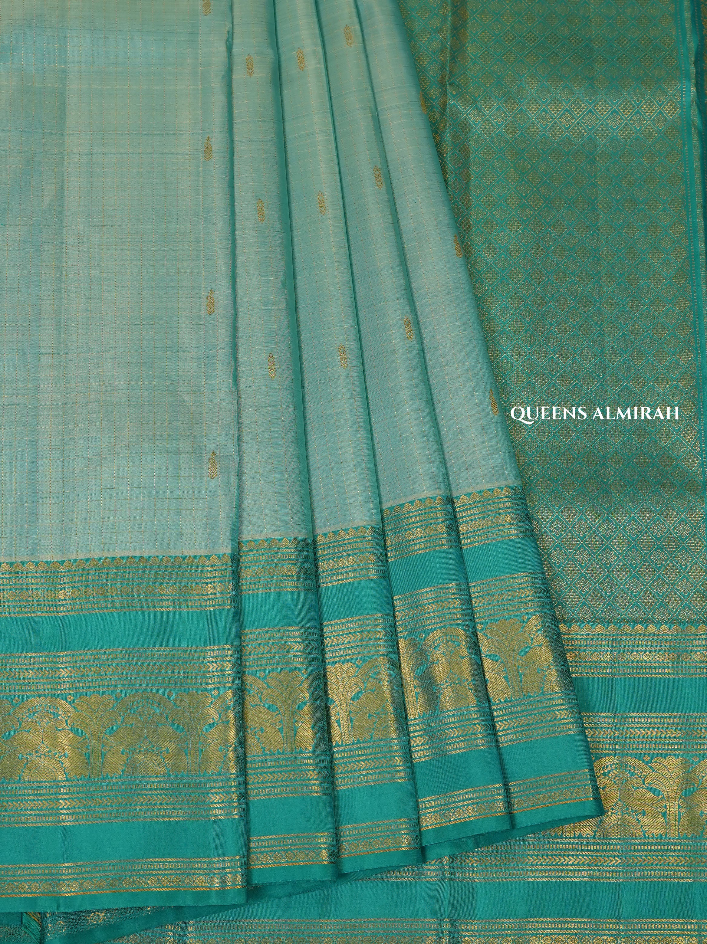 Sky Blue With  Turquoise Blue Pure Kanchivaram Silk Saree