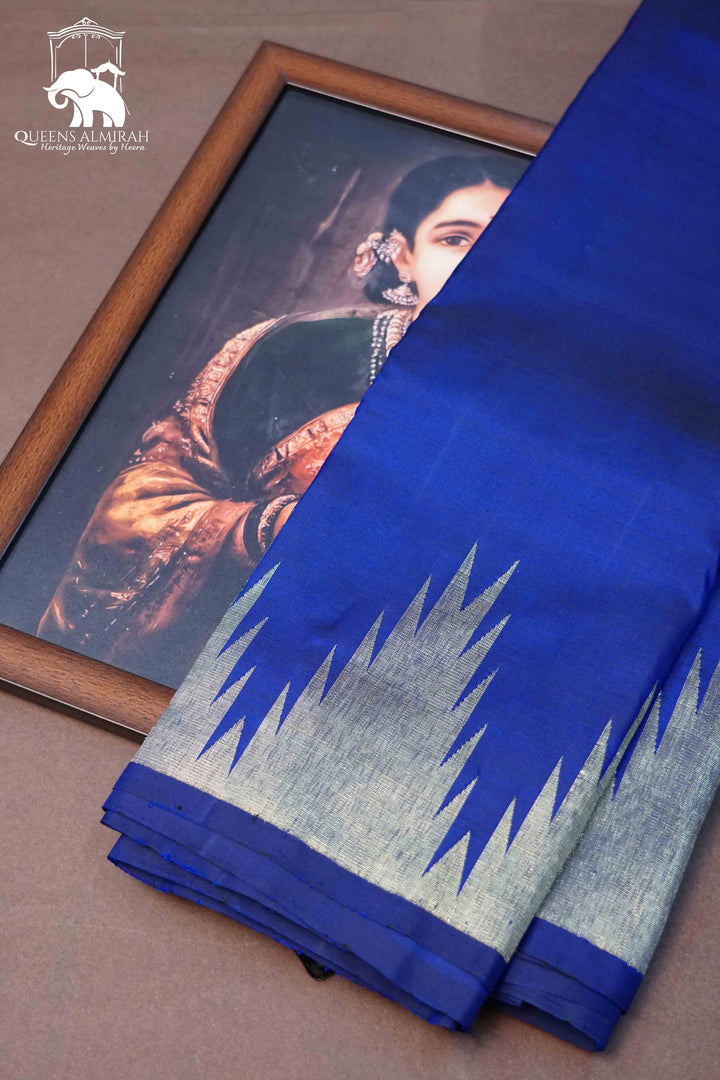 DARK ROYAL BLUE PURE KANCHIVARAM SILK SAREE - Queens Jewel Emporium
