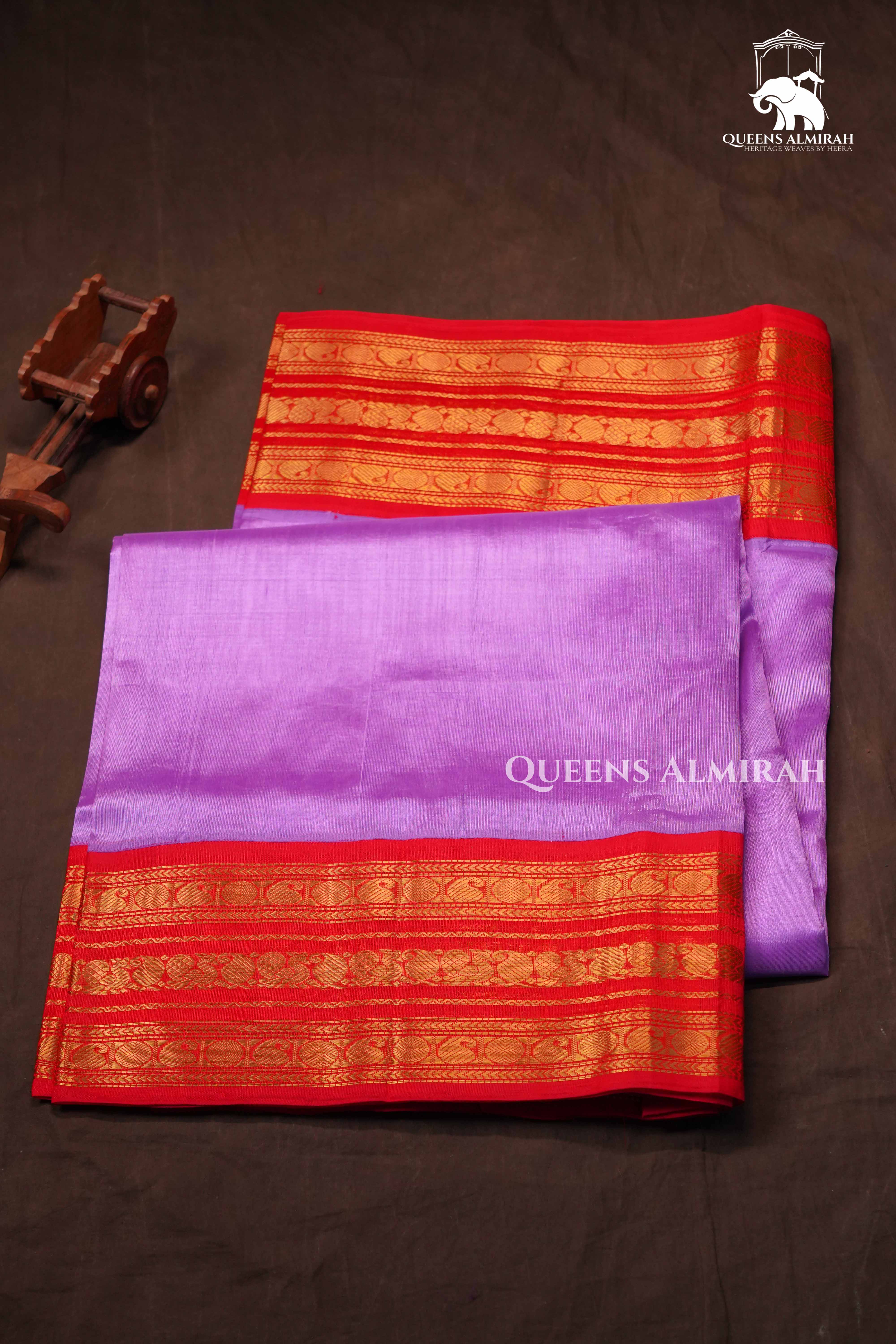 Lilac Purple With Red Pure Kanchi Silk Cotton Saree