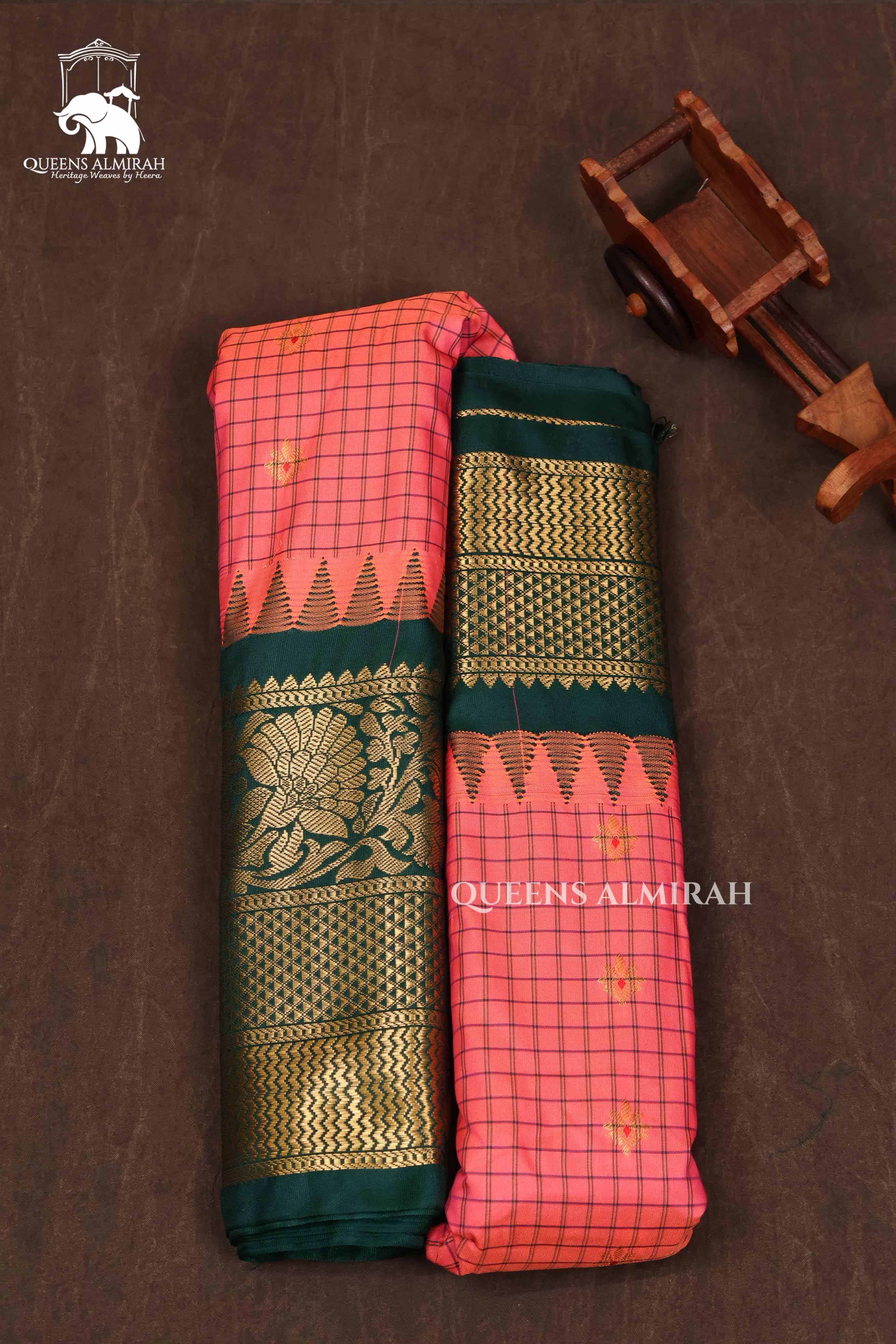 Light Orange With Green Semi Gadwal Silk Saree