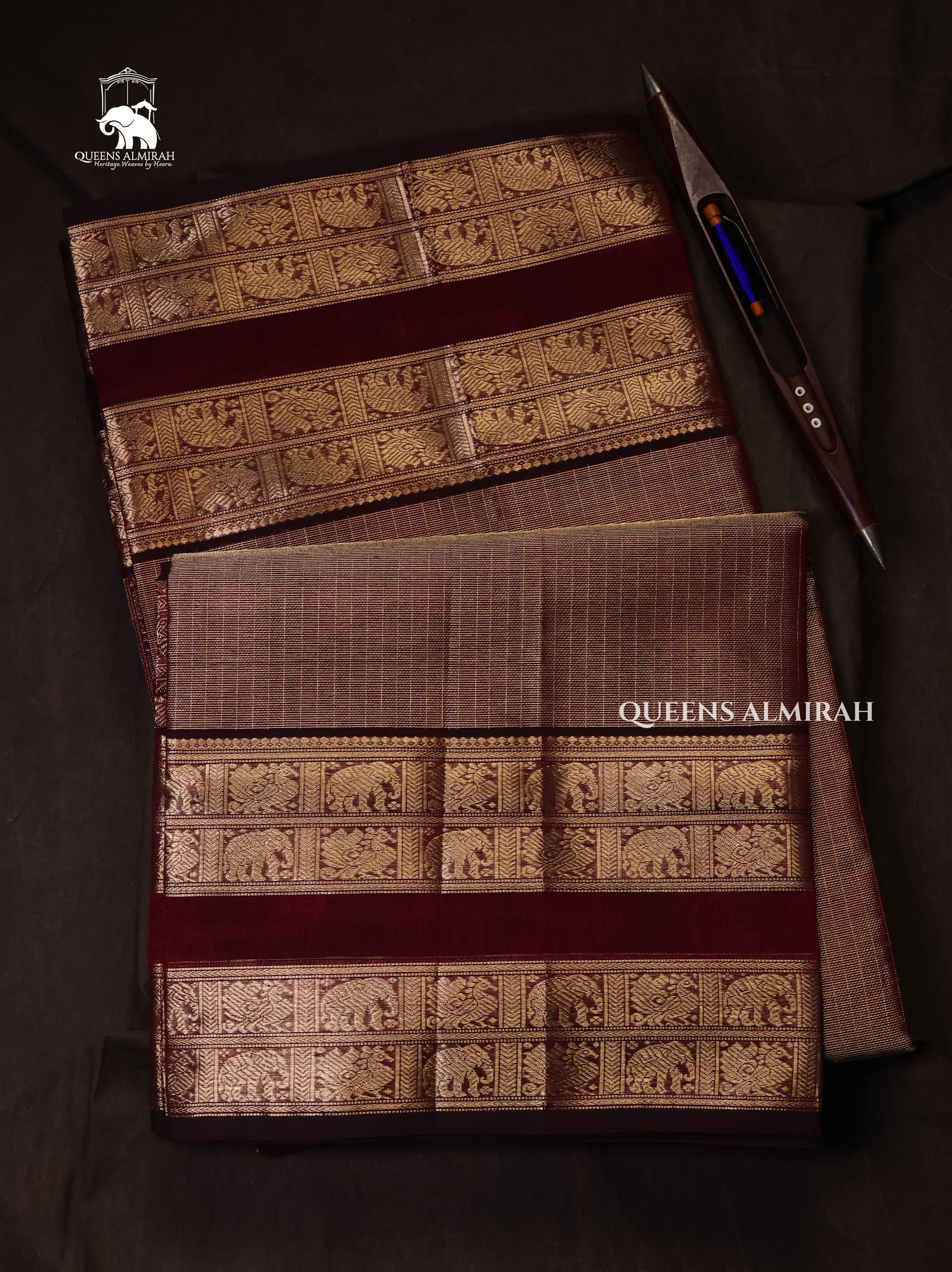 Brown And Golden Chettinad Silk Cotton Saree