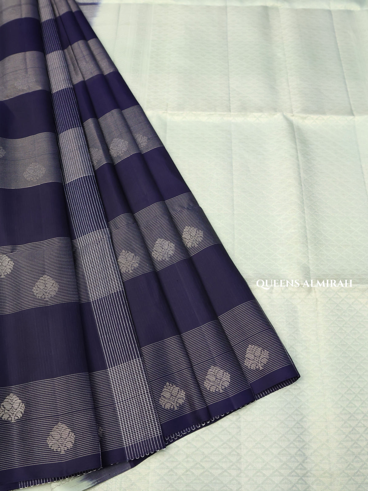 Dark Navy Blue Vairaoosi Kattam Pure Soft Silk Saree