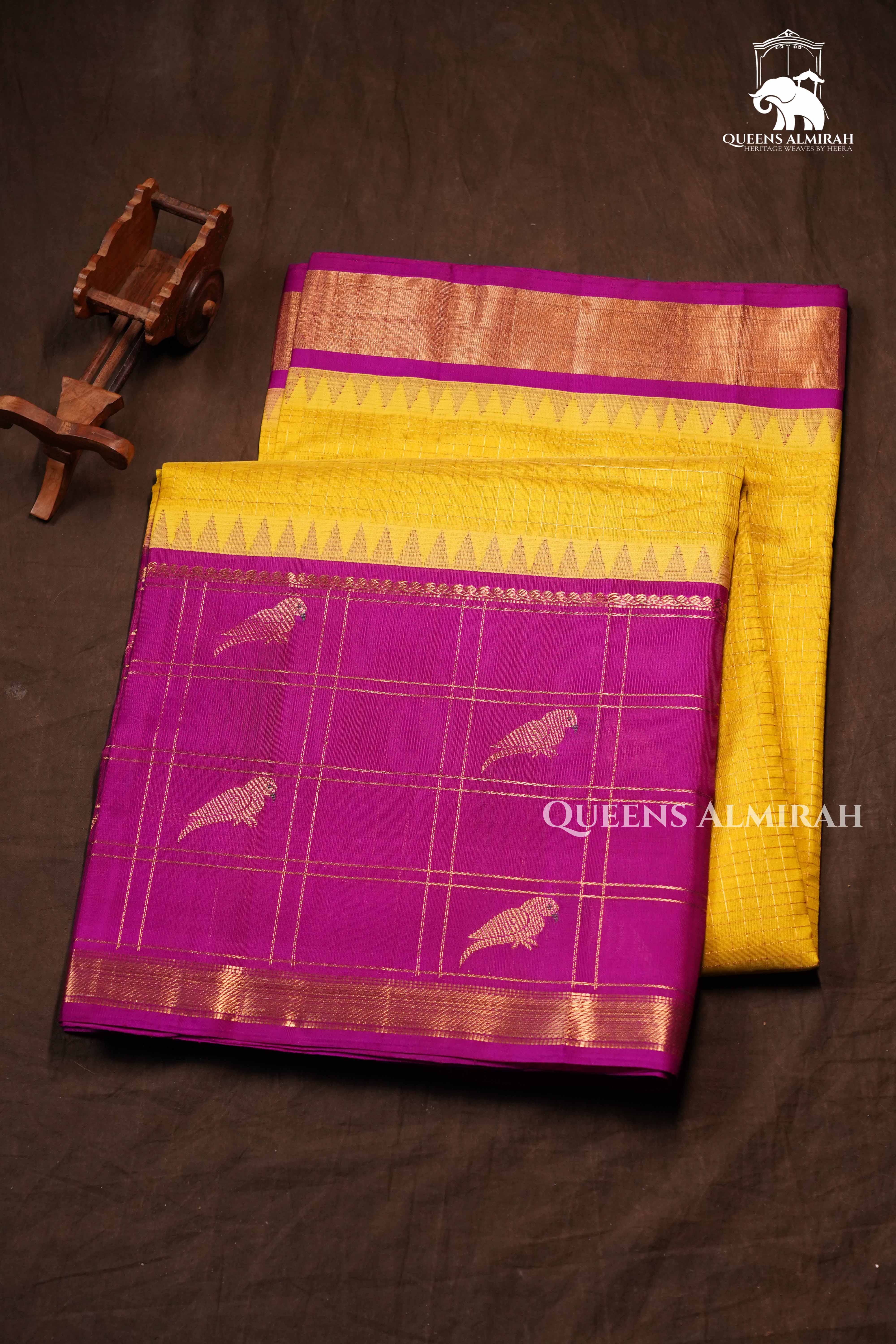 Manthulir Yellow With Purple Pure Kanchi Silk Cotton Saree