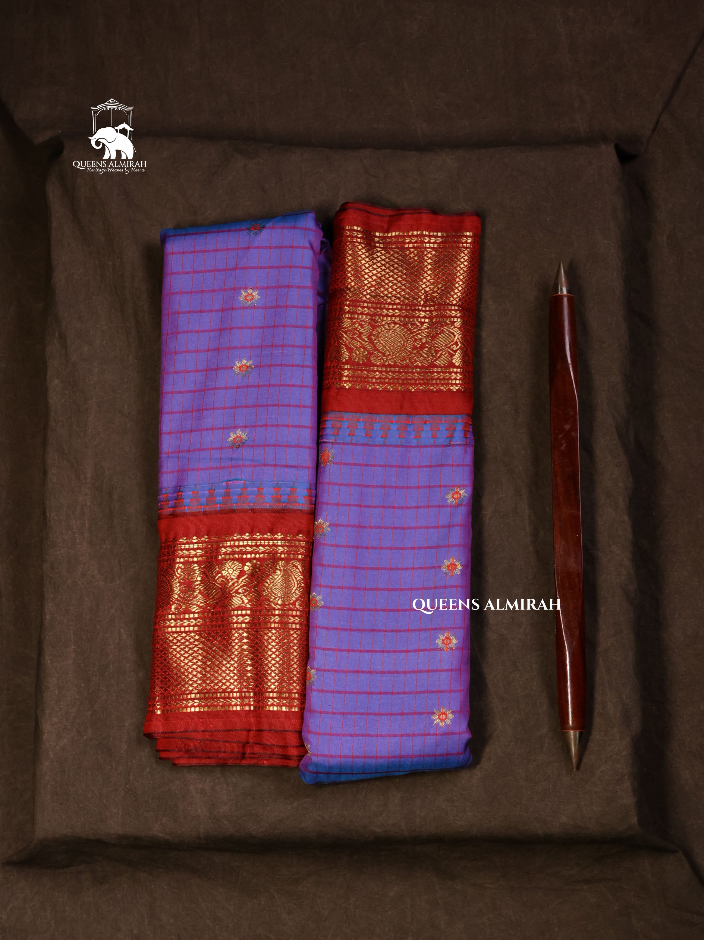 Lavender With Maroon Semi Gadwal Silk Saree
