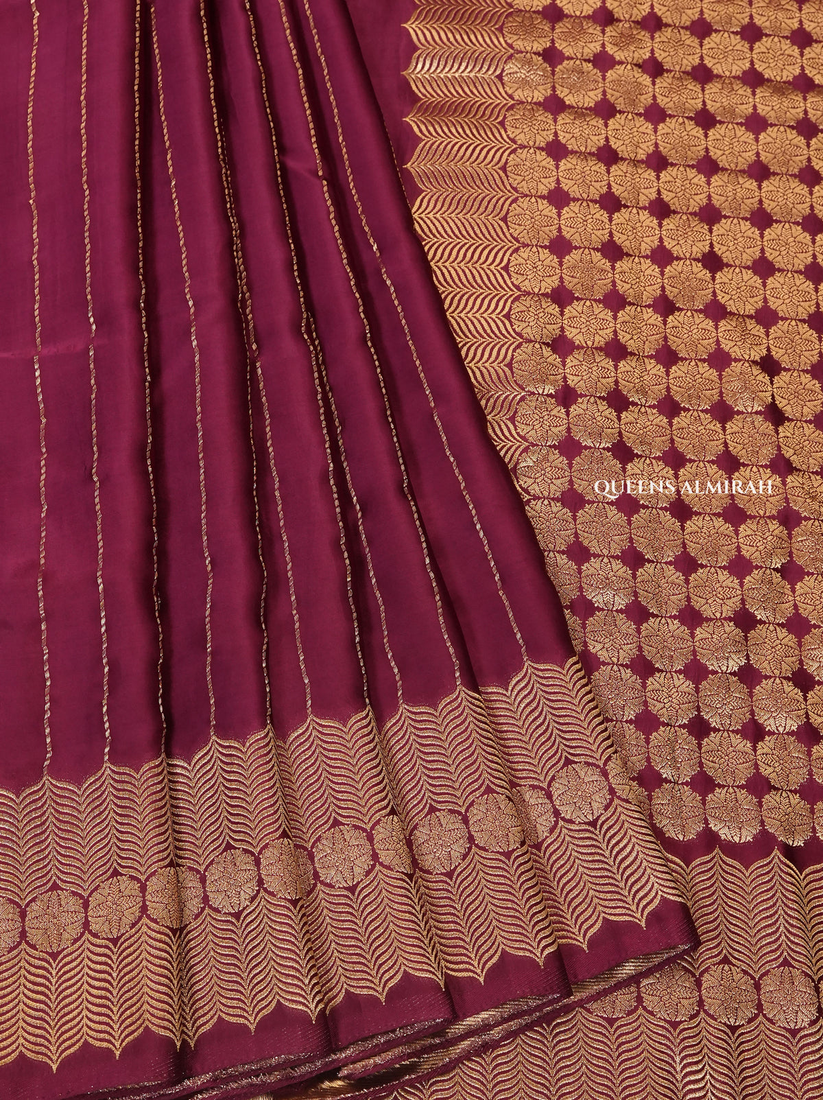 Burgundy Banarasi Satin Silk Saree