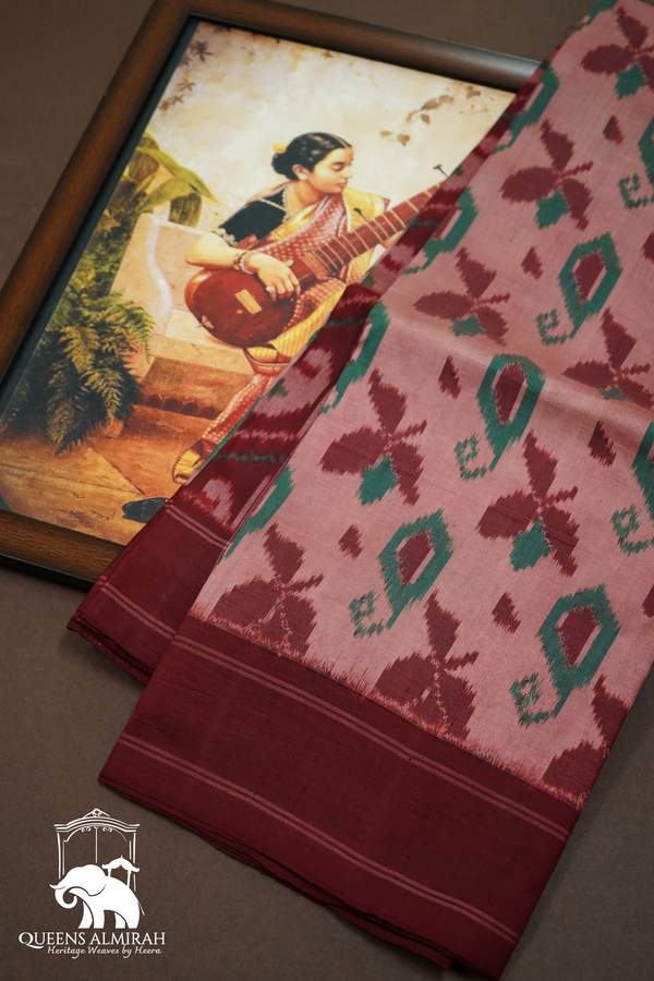 DUSTY ROSE  WITH COCOA BEAN MULBERRY SILK SAREE - Queens Jewel Emporium