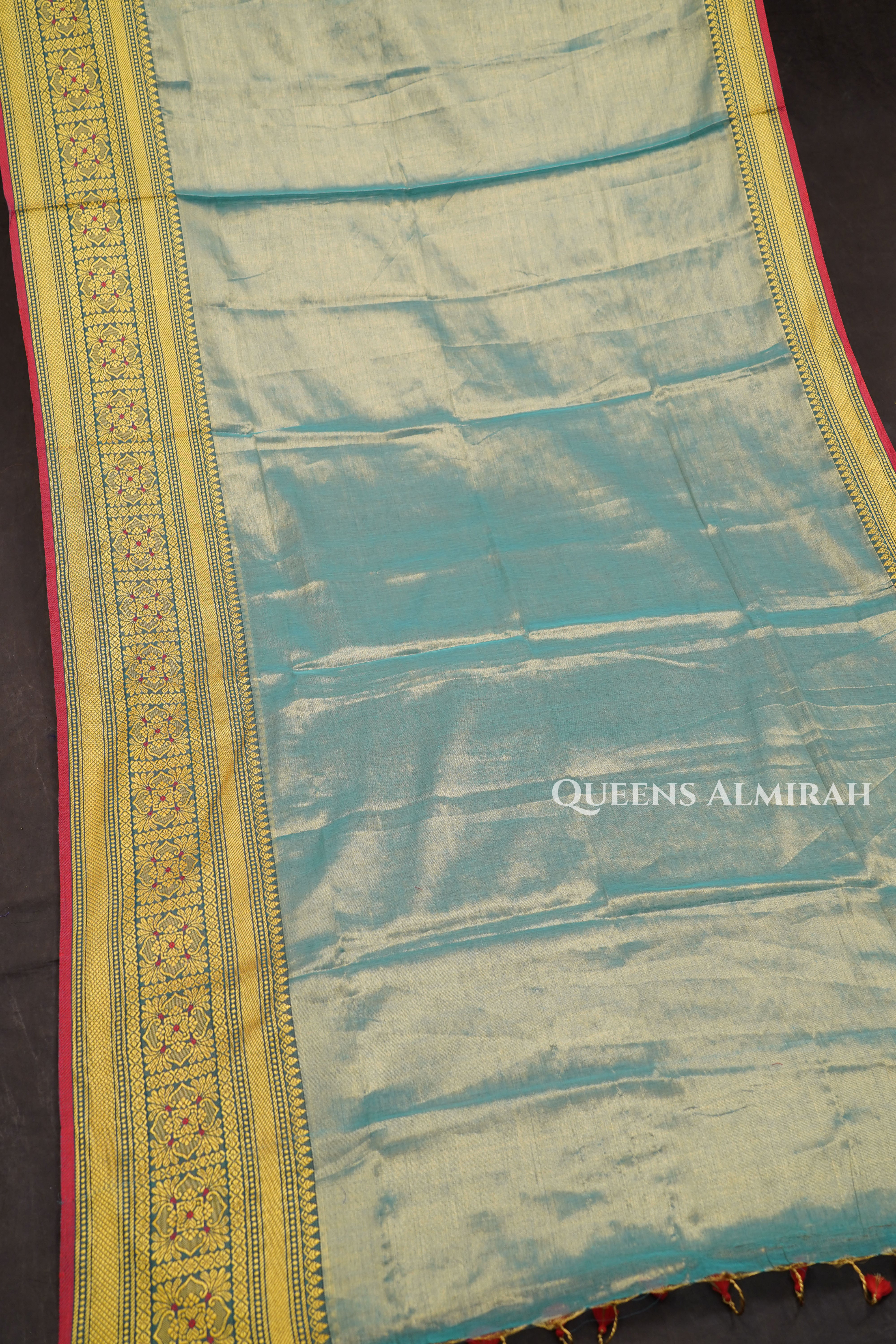 Sky Blue Linen Tissue Saree With Narayanpet Border