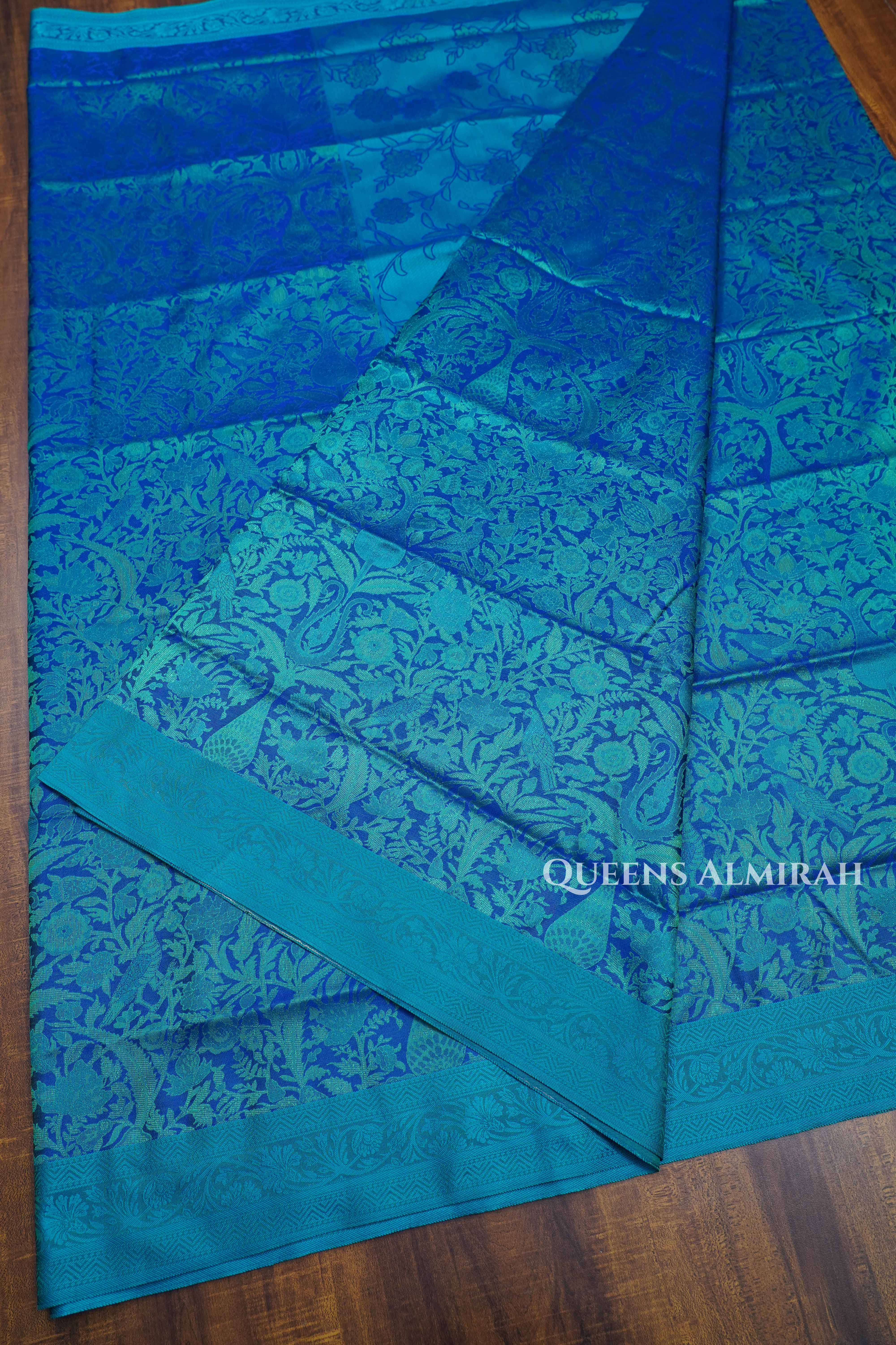 Sea Blue Pashmina Silk Saree