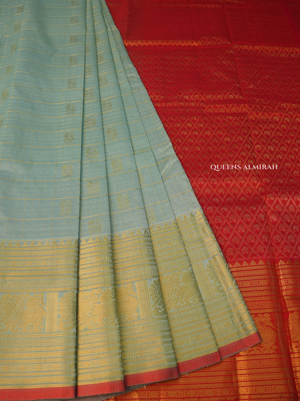 Pista Green With Red Pure Silk Cotton Saree