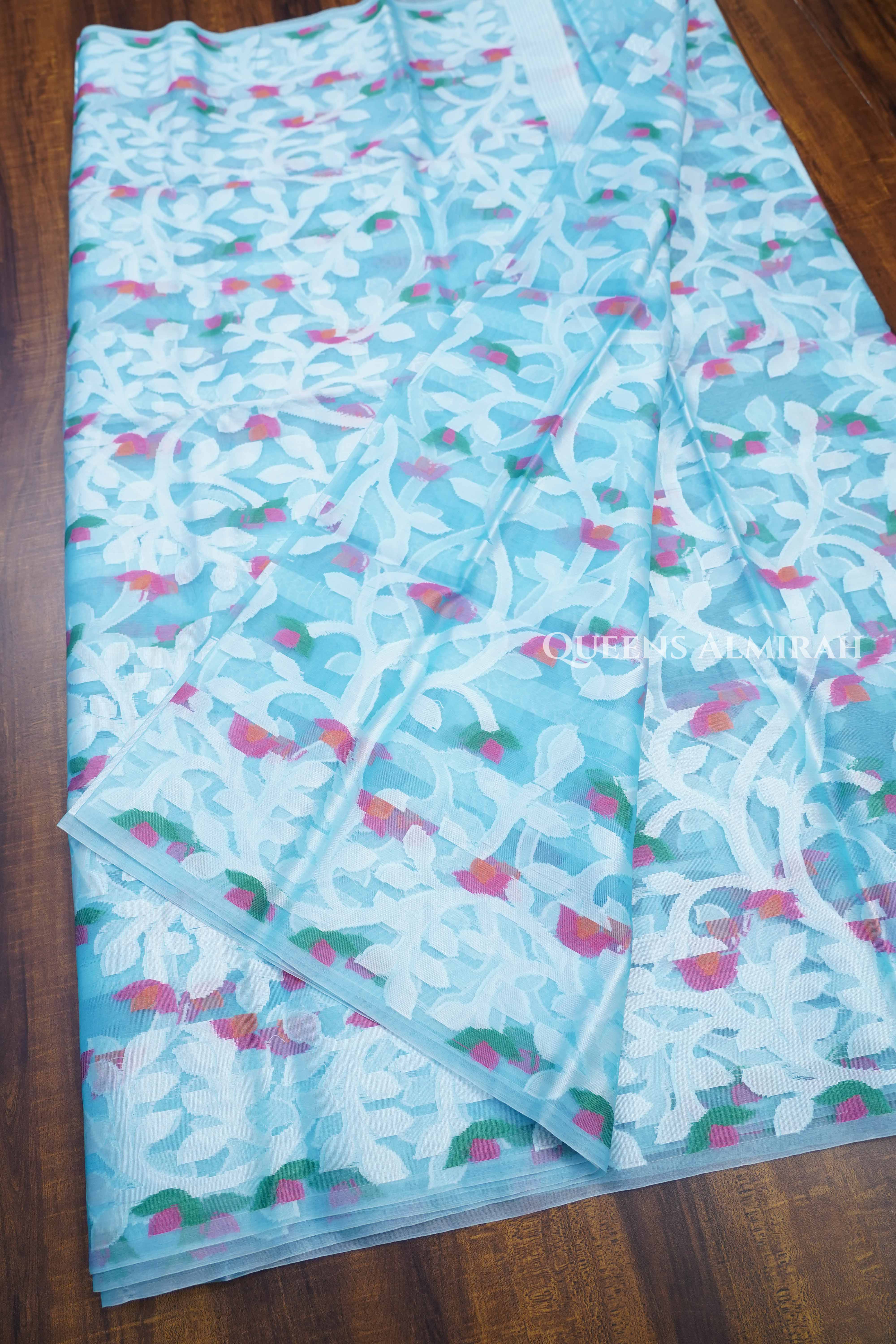 Ice Blue Muslin Jamdani Saree