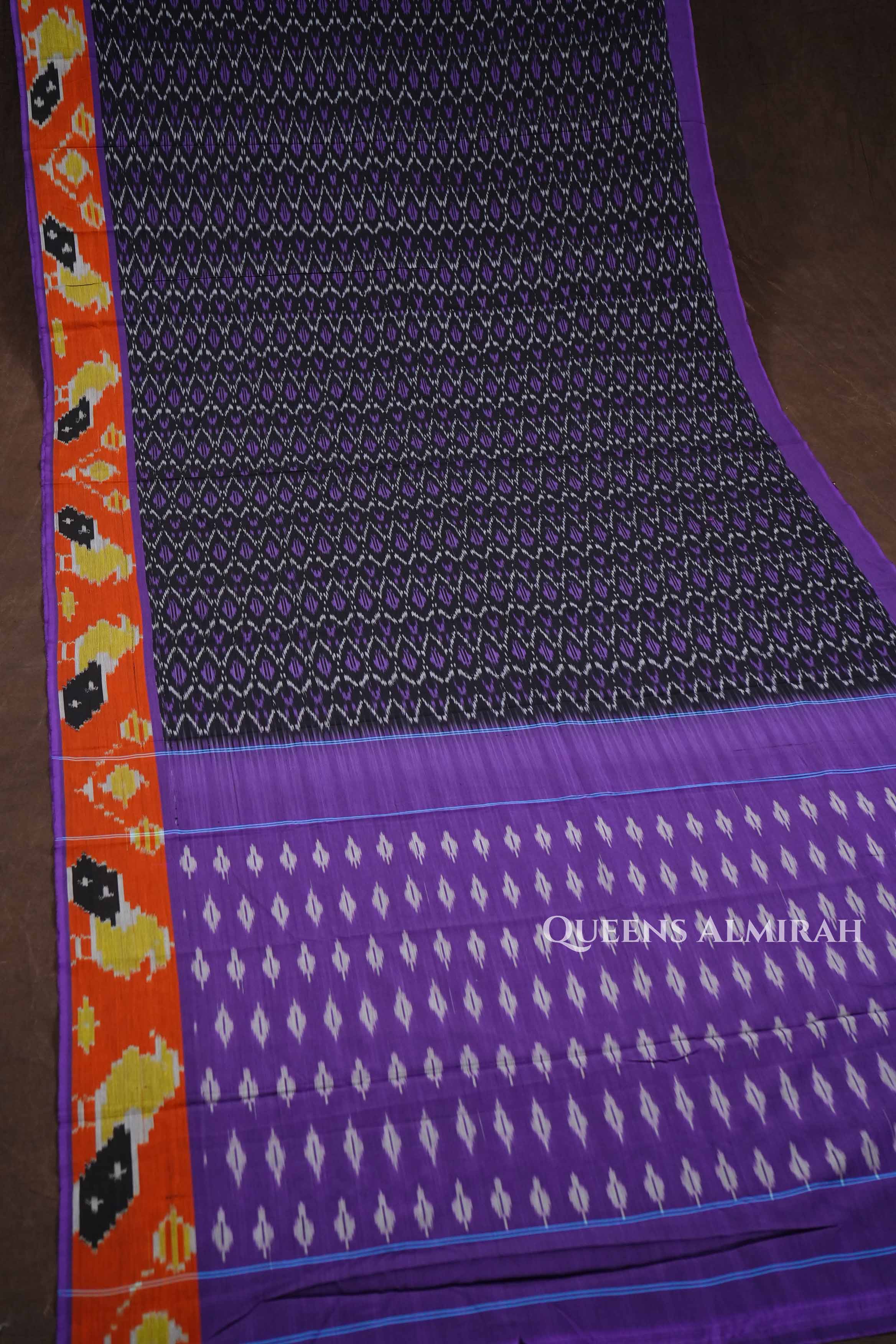 Black With Orange Budget Silk Cotton Saree