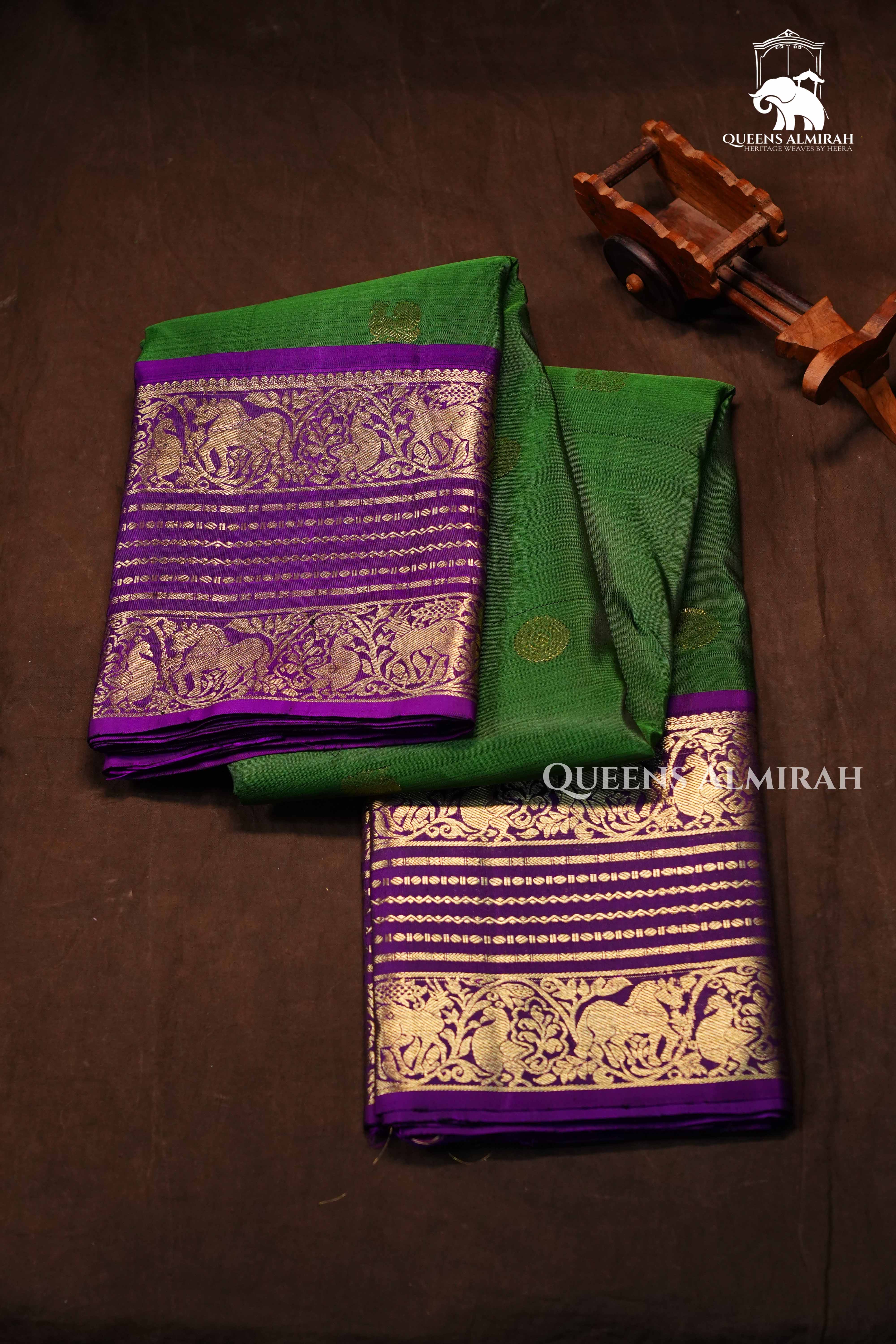Green With Purple Pure Kanchivaram Silk Saree