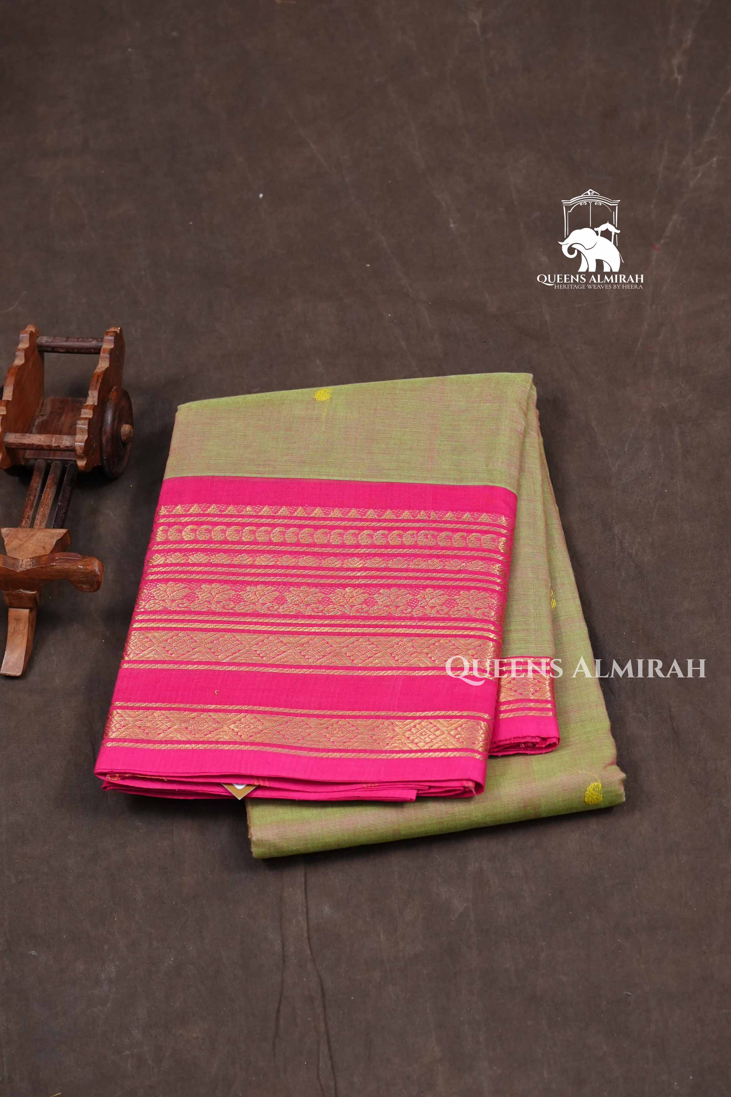 Green With Pink Kanchi Cotton Saree