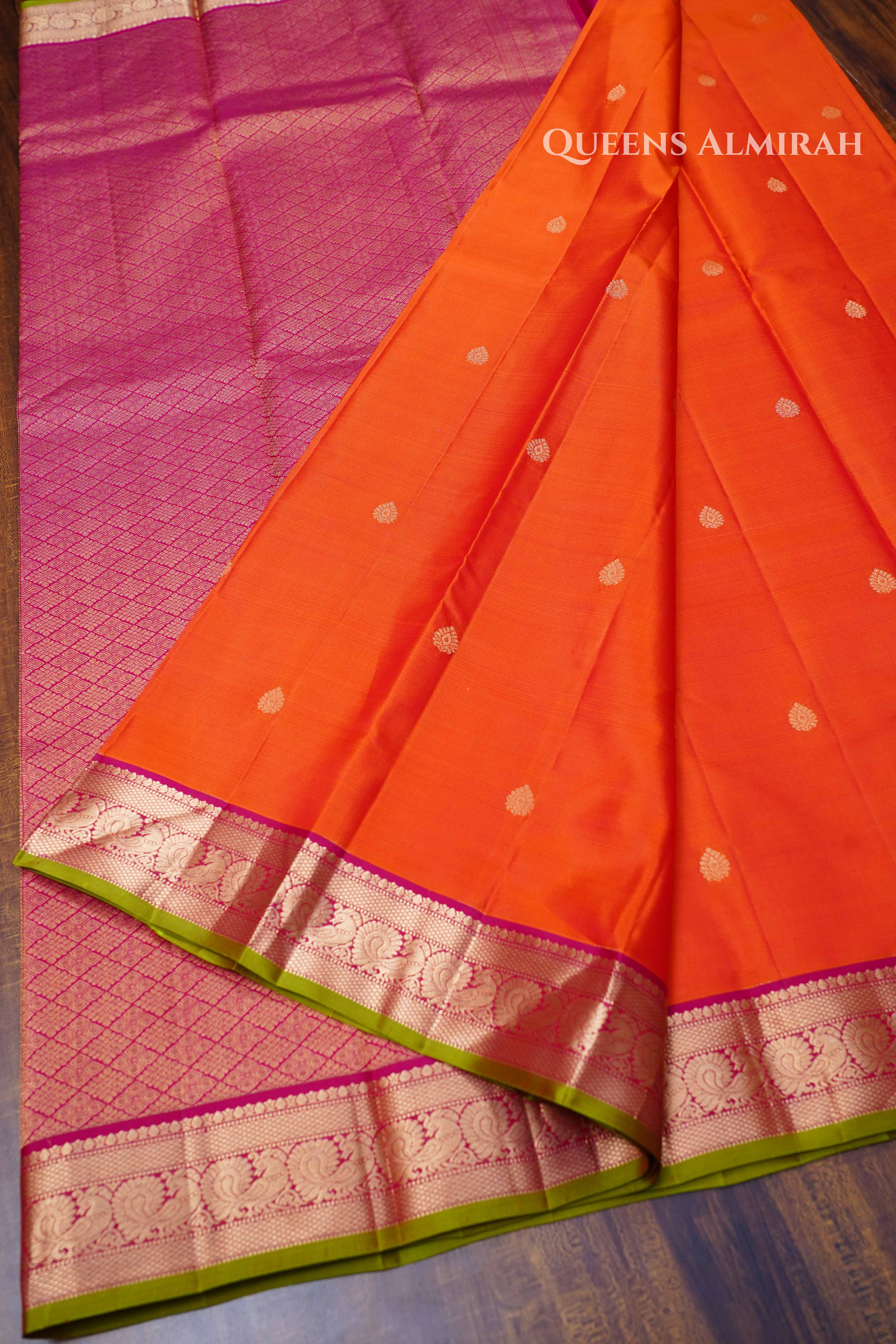 Tomato Orange Pure Kanchivaram Silk Saree