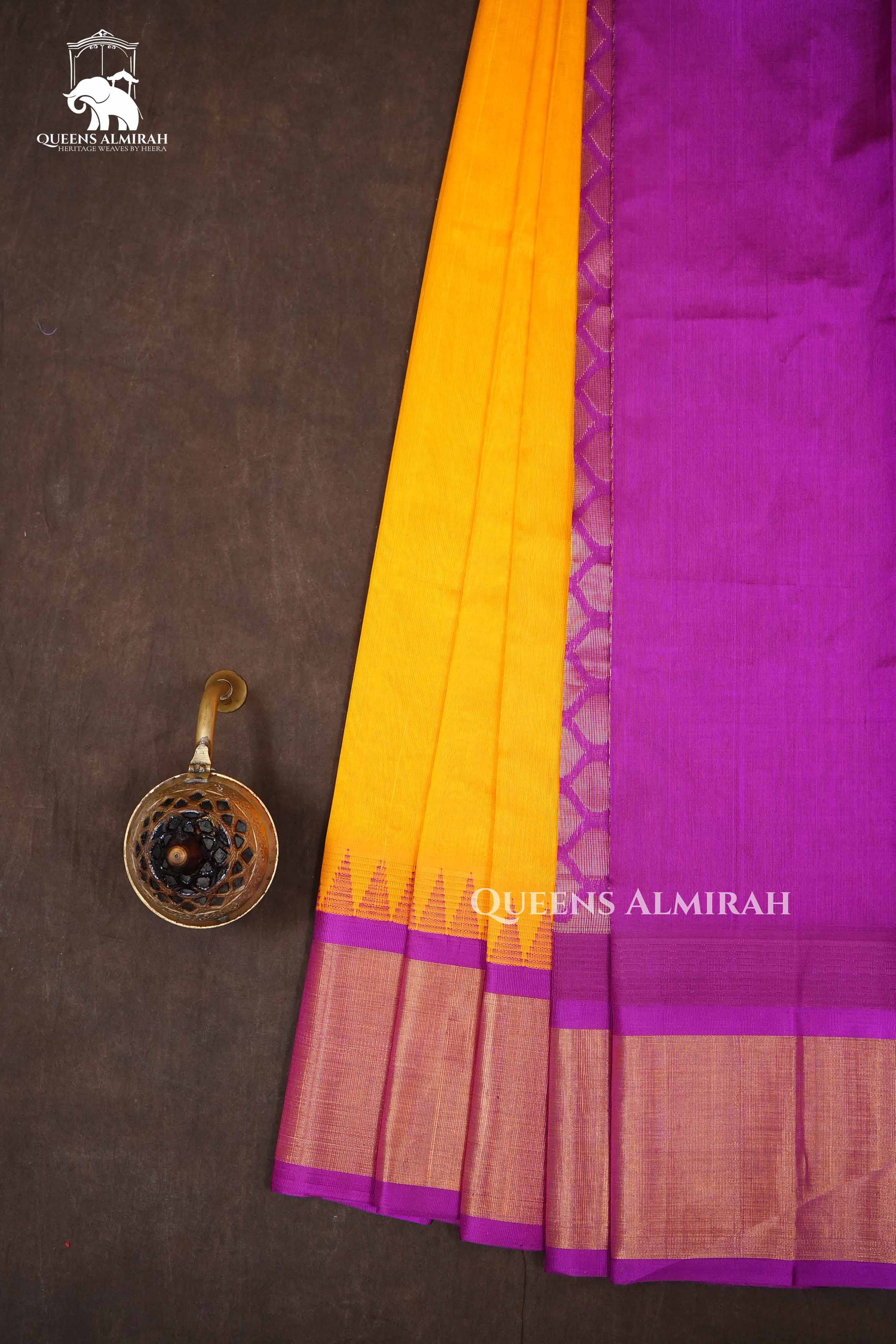 Yellow With Purple Pure Kanchi Silk Cotton Saree