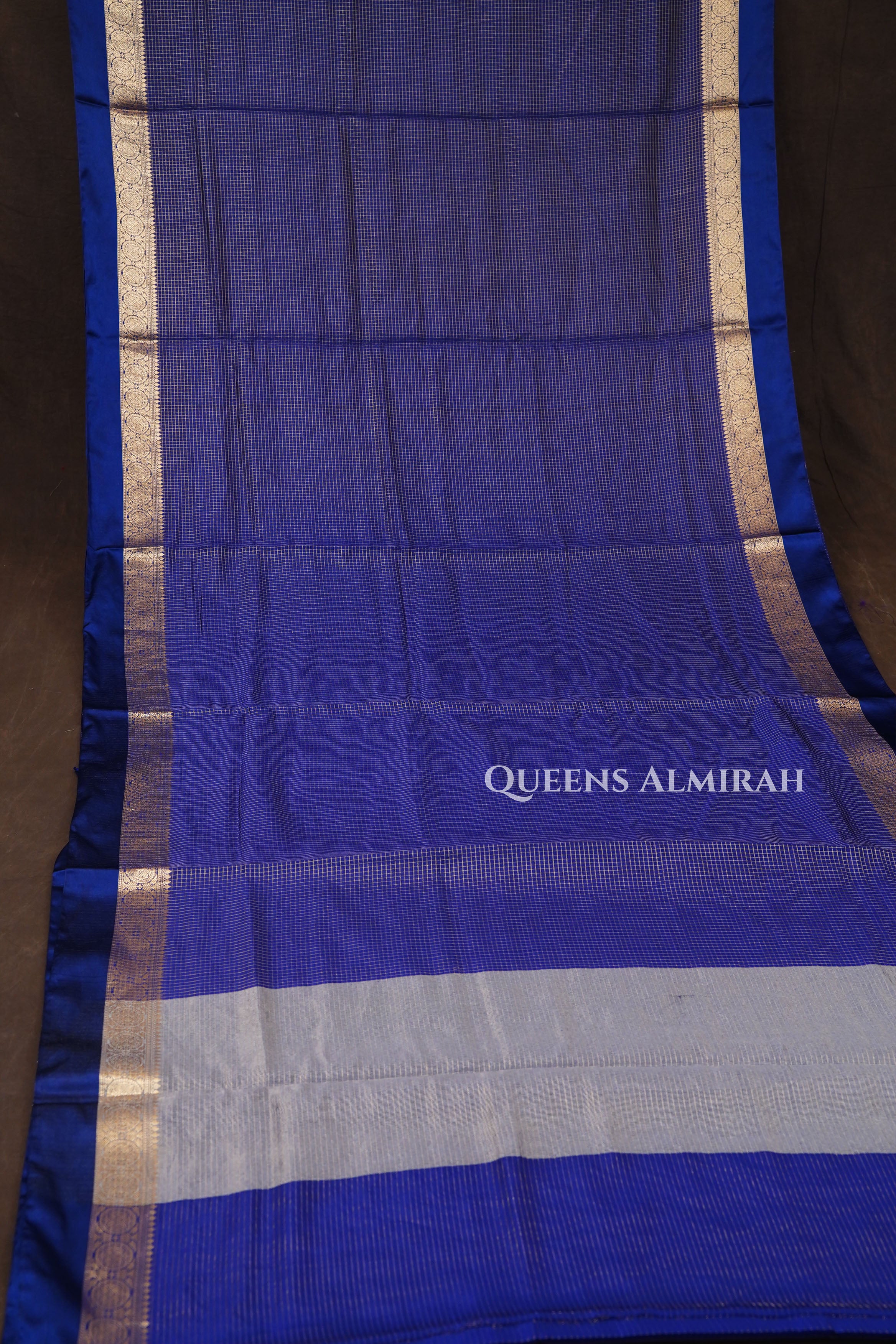 Navy Blue Maheshwari Silk Saree
