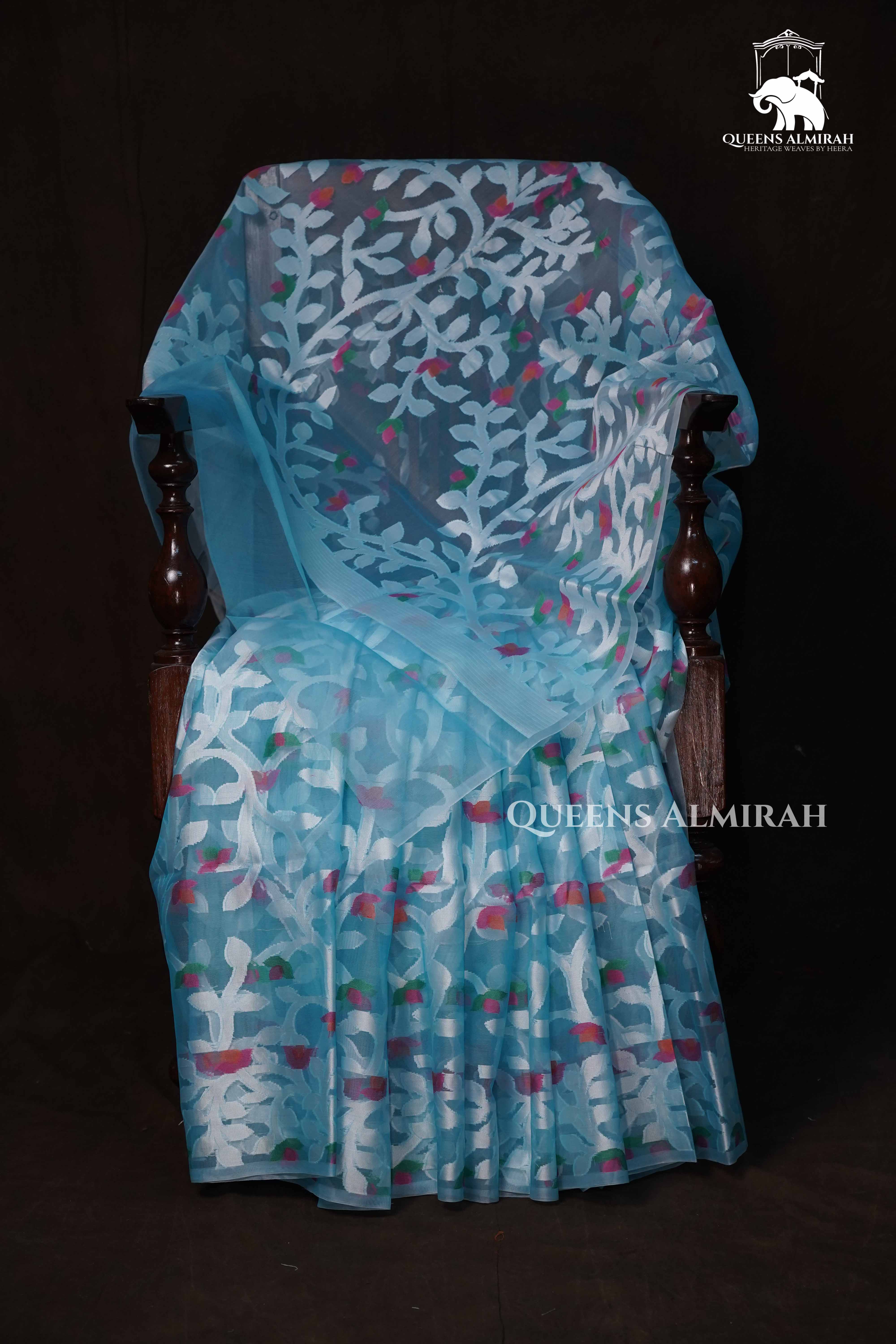 Ice Blue Muslin Jamdani Saree