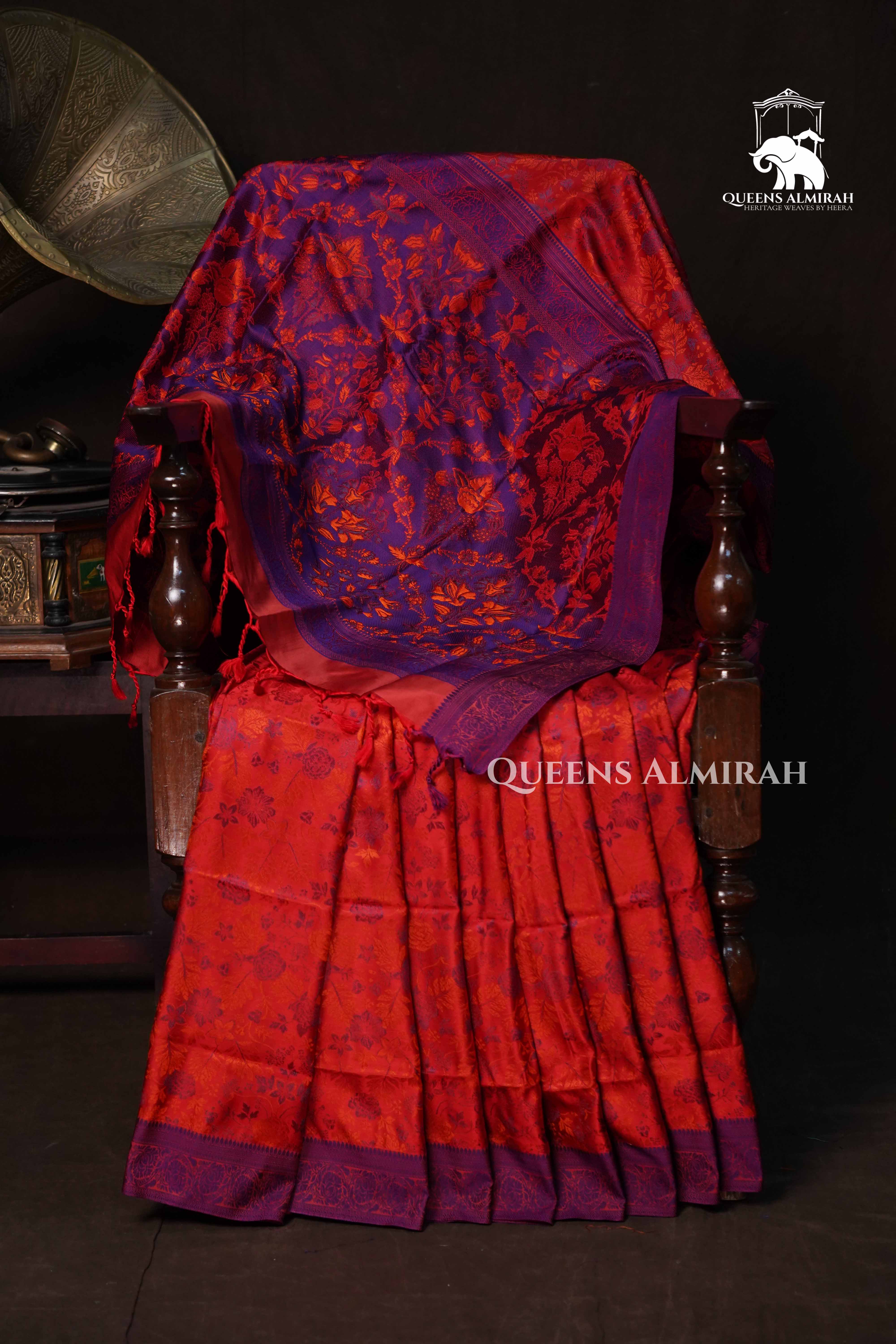 Chilly Red With Purple Pashmina Silk Saree