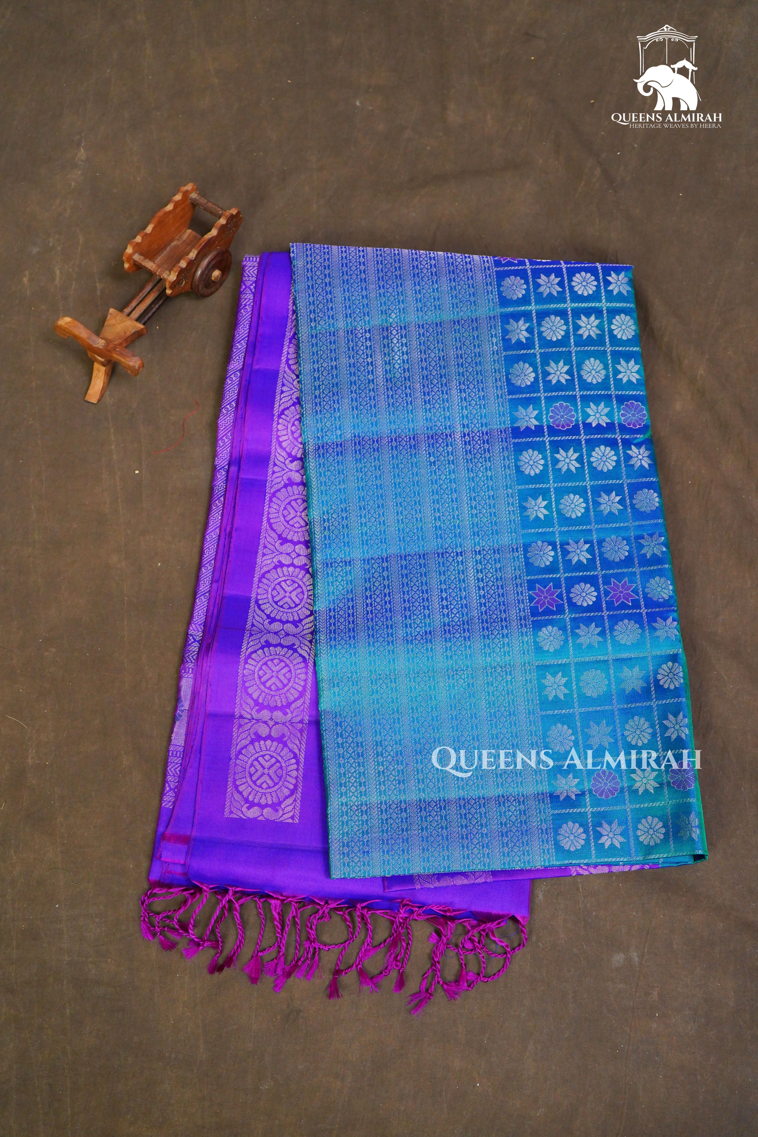 Peacock Blue With Violet Pure Soft Silk Saree