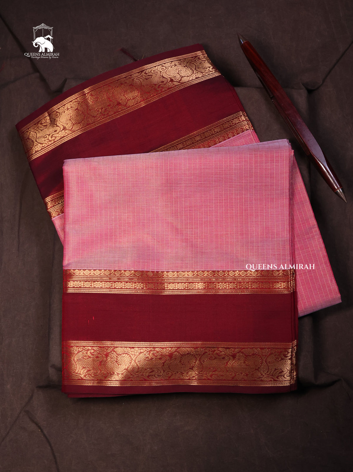 Baby Pink With Brown Payadi Chettinad Silk Cotton Saree