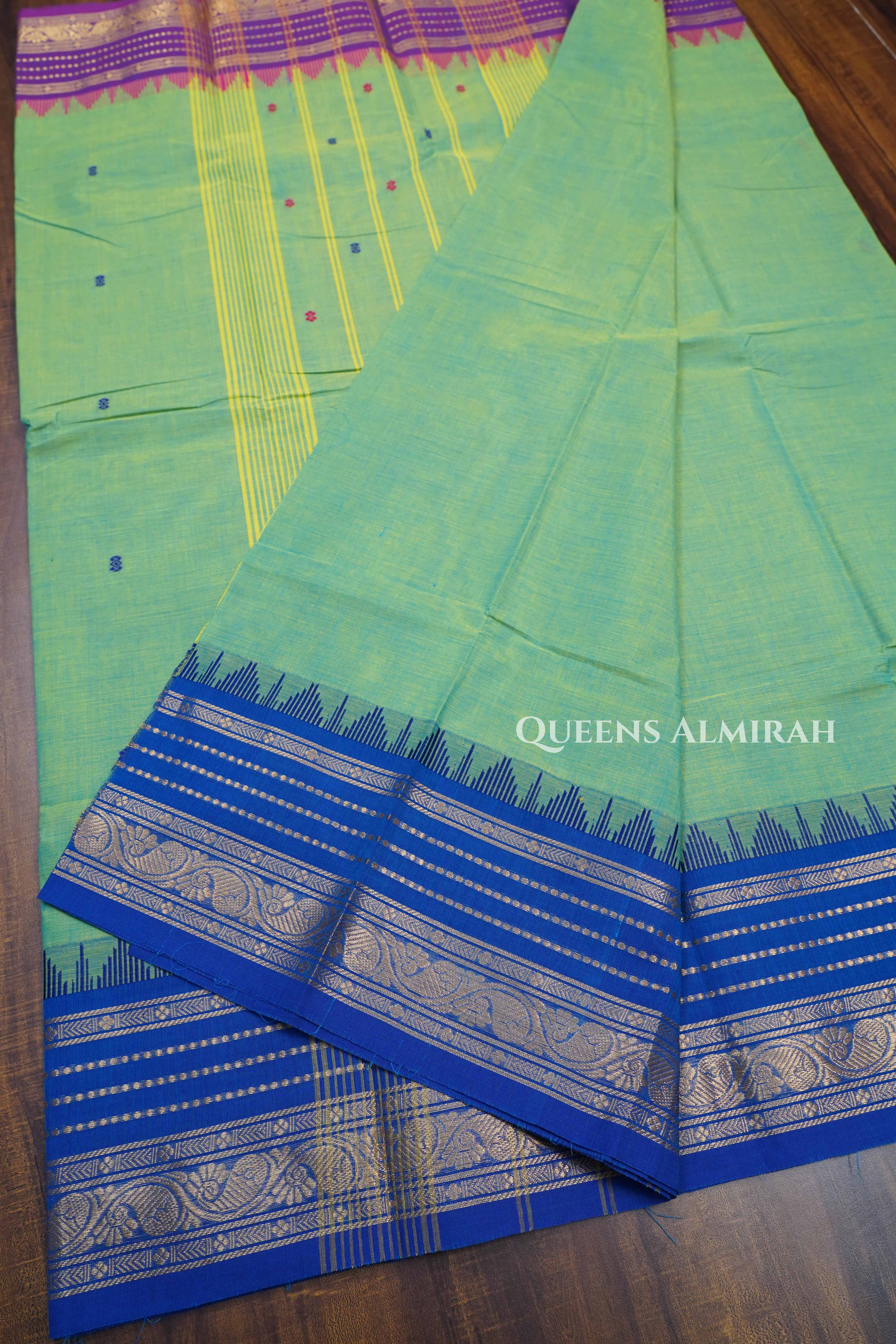 Olive Green With Purple Kanchi Cotton Saree