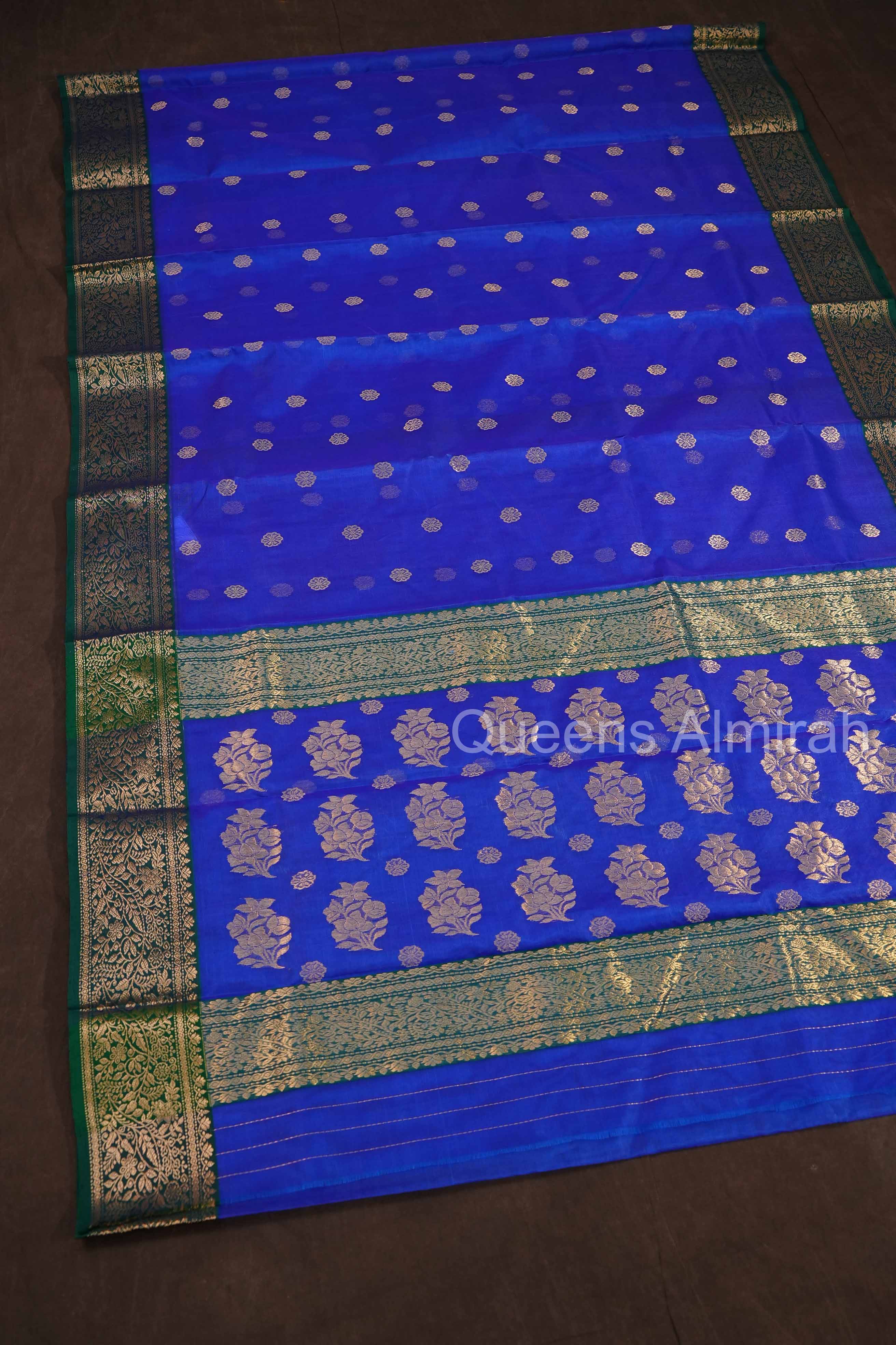 Ms Blue With Green Chanderi Katan Silk Handloom Saree