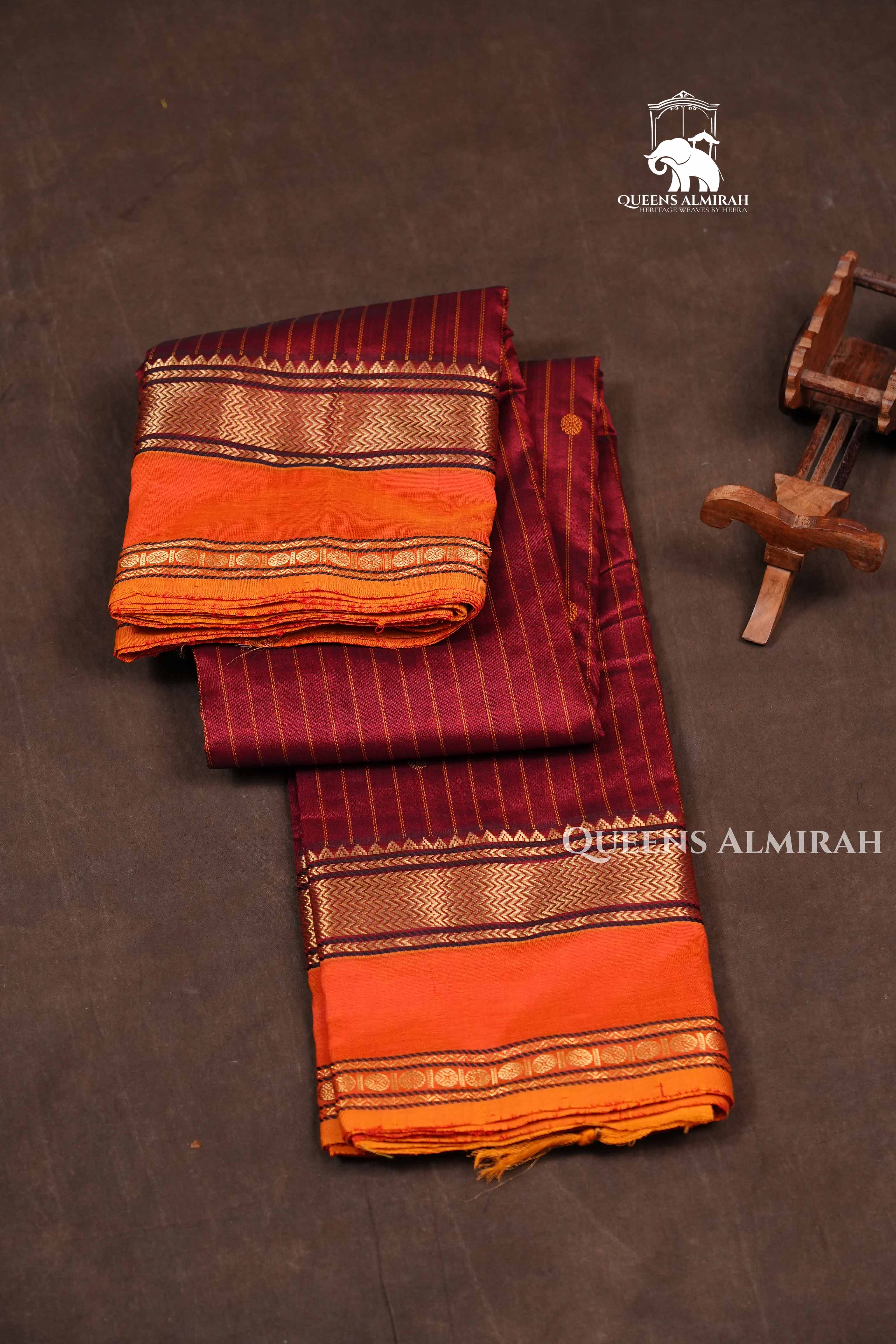 Maroon With Orange Budget Silk Cotton Saree