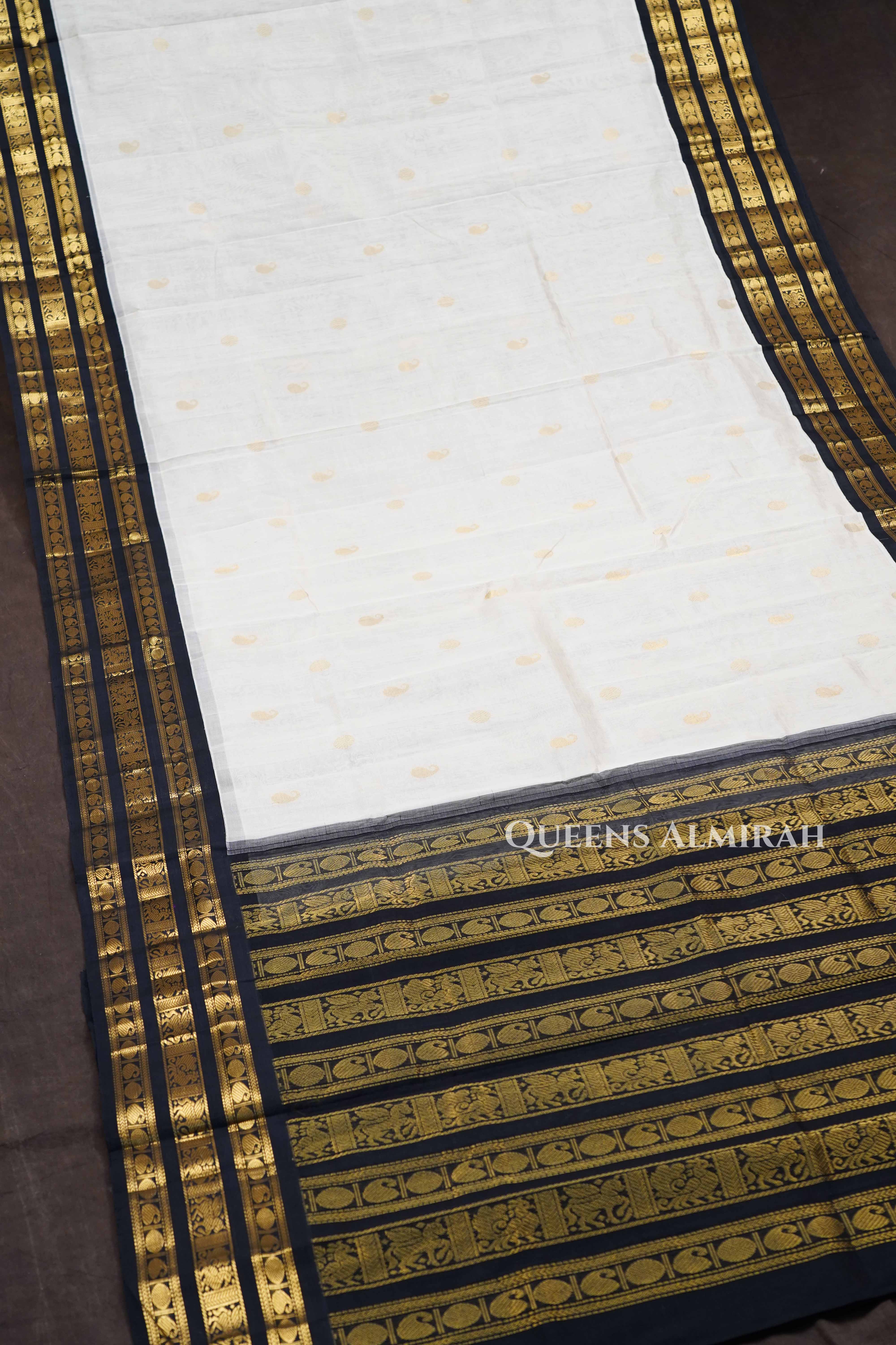 White With Black Pure Silk Cotton Saree