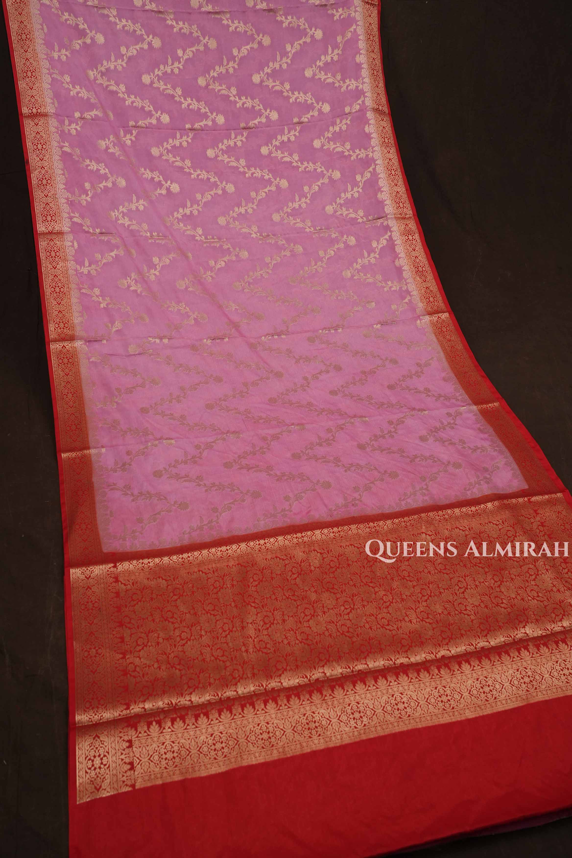 Rose Milk Pink With Red Banarasi Silk Saree