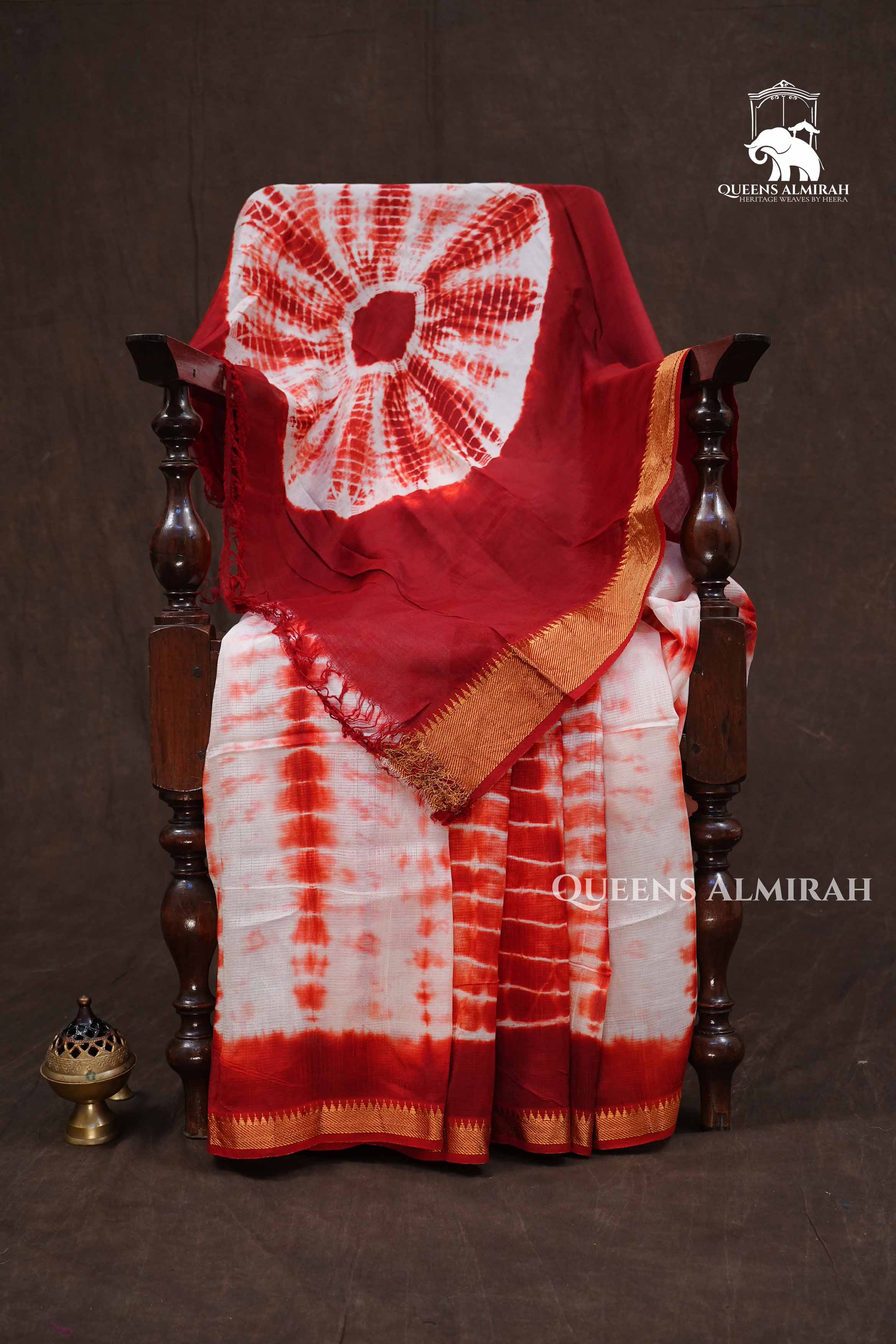 Red With White Shibori Mangalgiri Saree