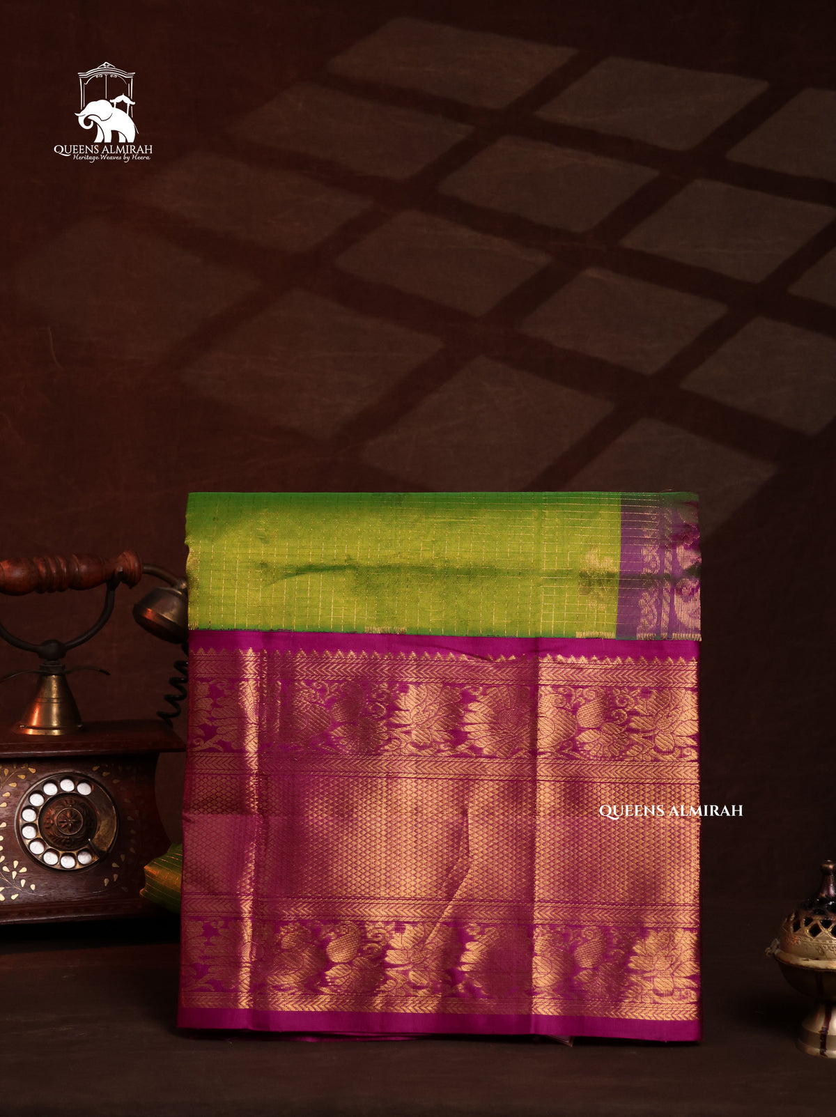 Parrot Green With Magenta Pink Pure Silk Cotton Saree