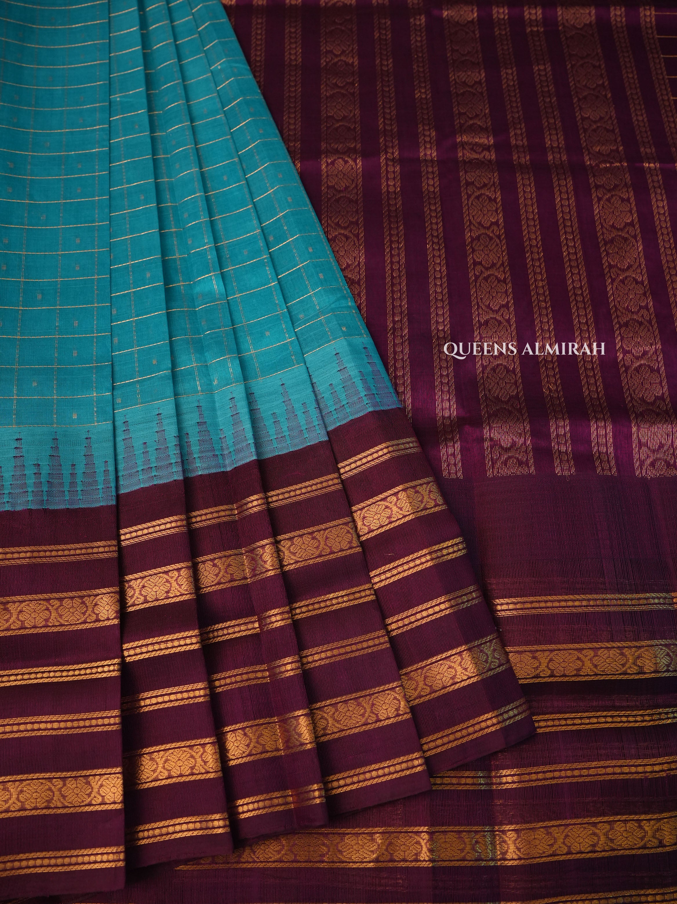 Blue With Purple Varisapet Border Pure Silk Cotton Saree
