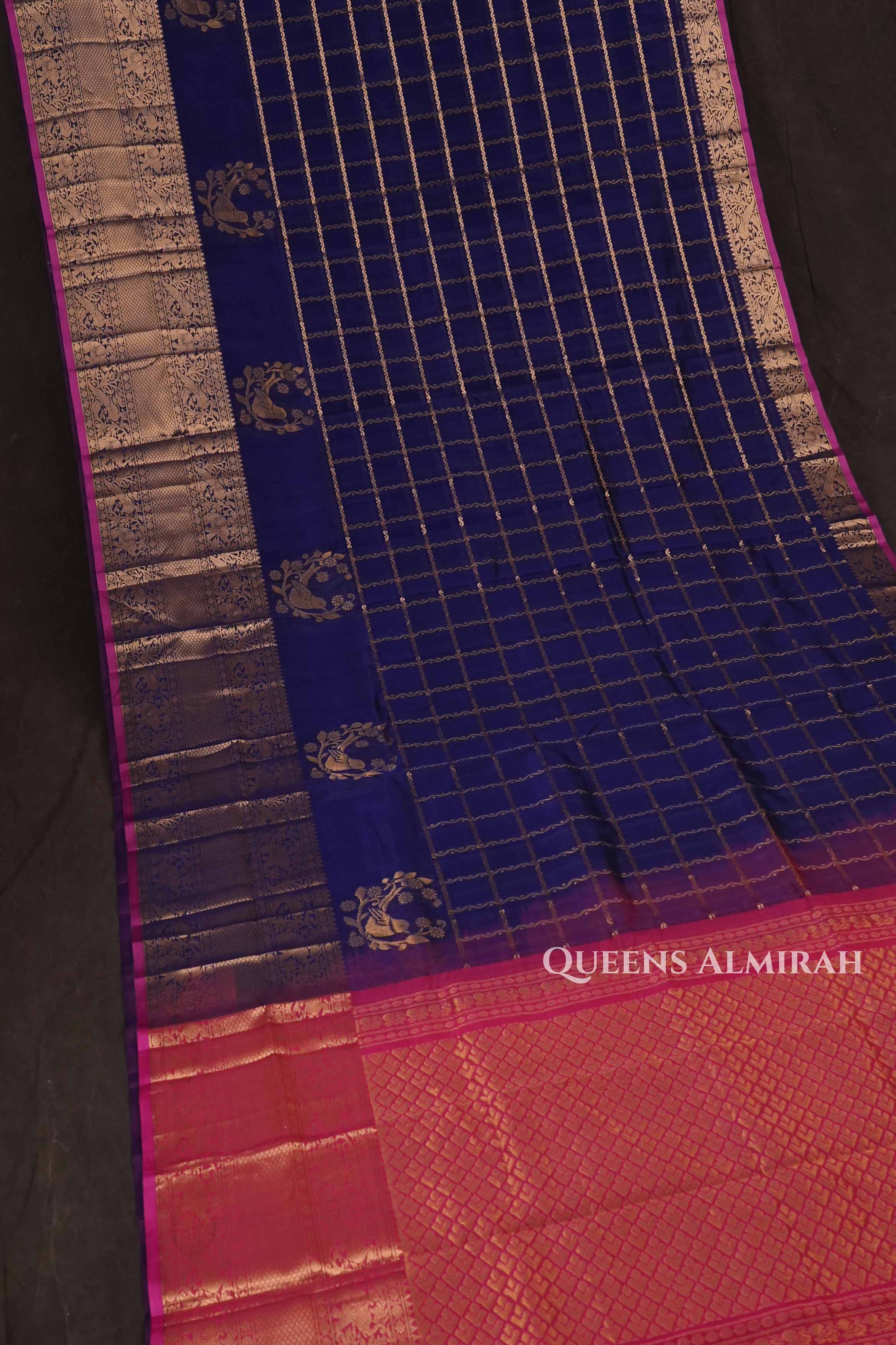 Royal Blue With Magenta Pink Pure Silk Cotton Saree