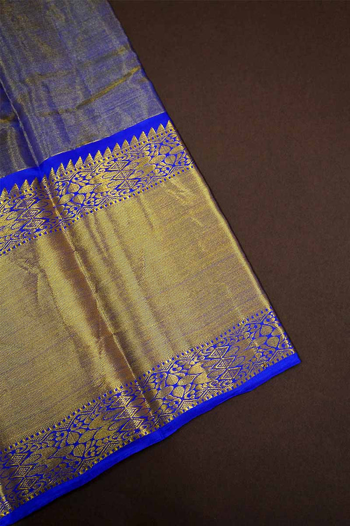 ROYAL BLUE TISSUE KANCHI SILK SAREE - Queens Jewel Emporium