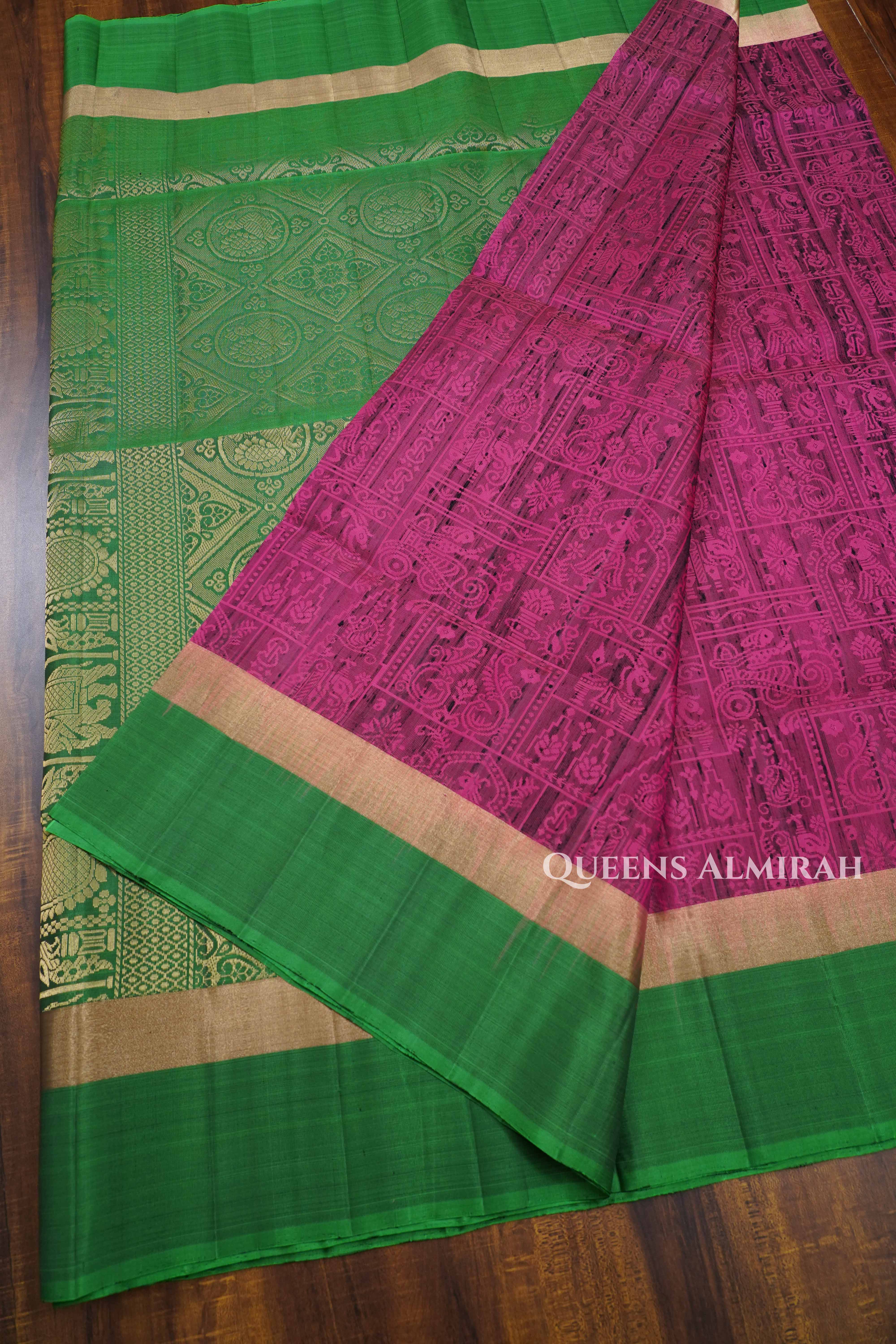 Onion Pink With Green Dupion Silk Saree