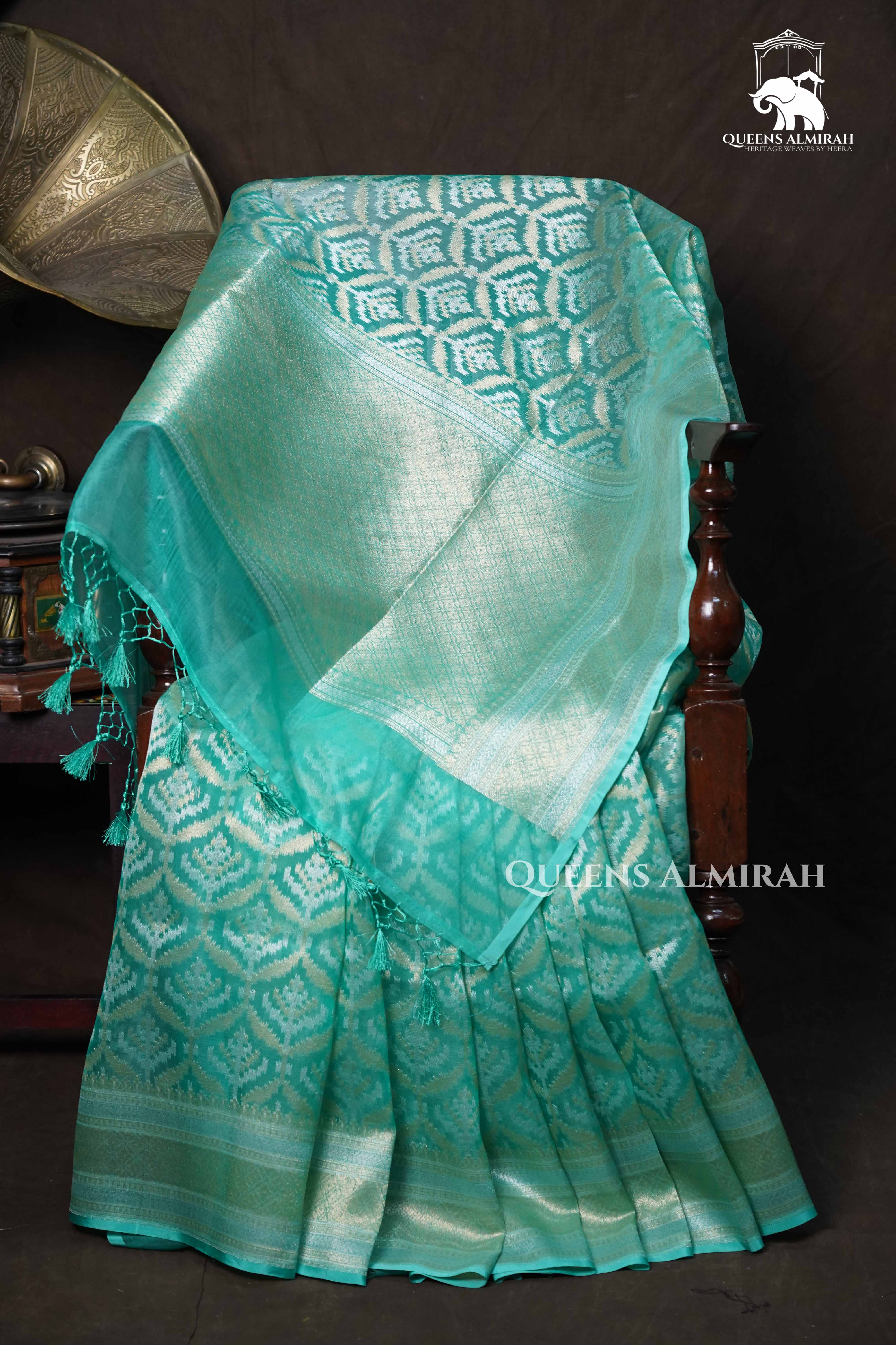 Sea Green Banarasi Organza Silk Saree
