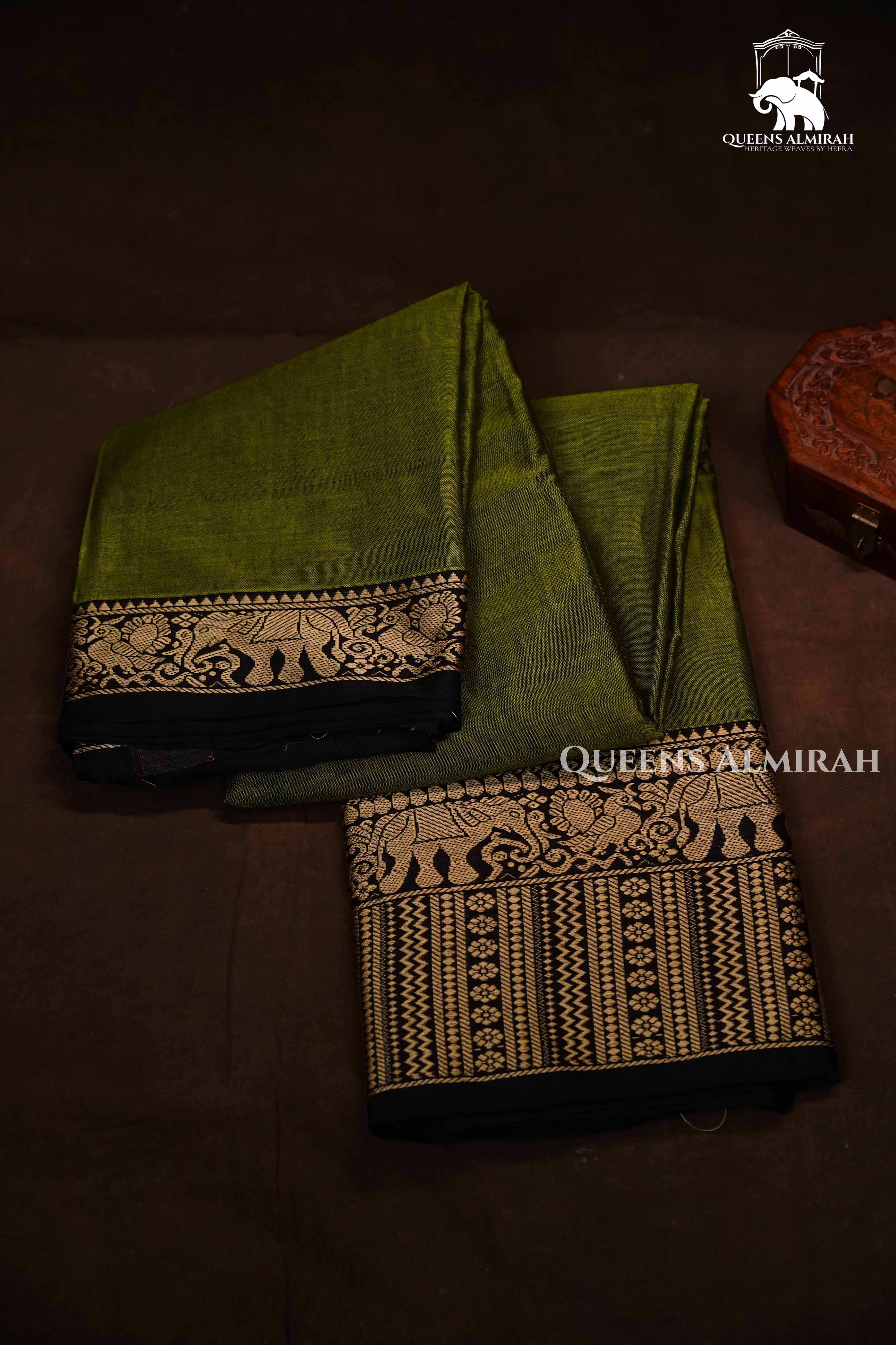 Olive Green  Narayanpet Cotton Saree