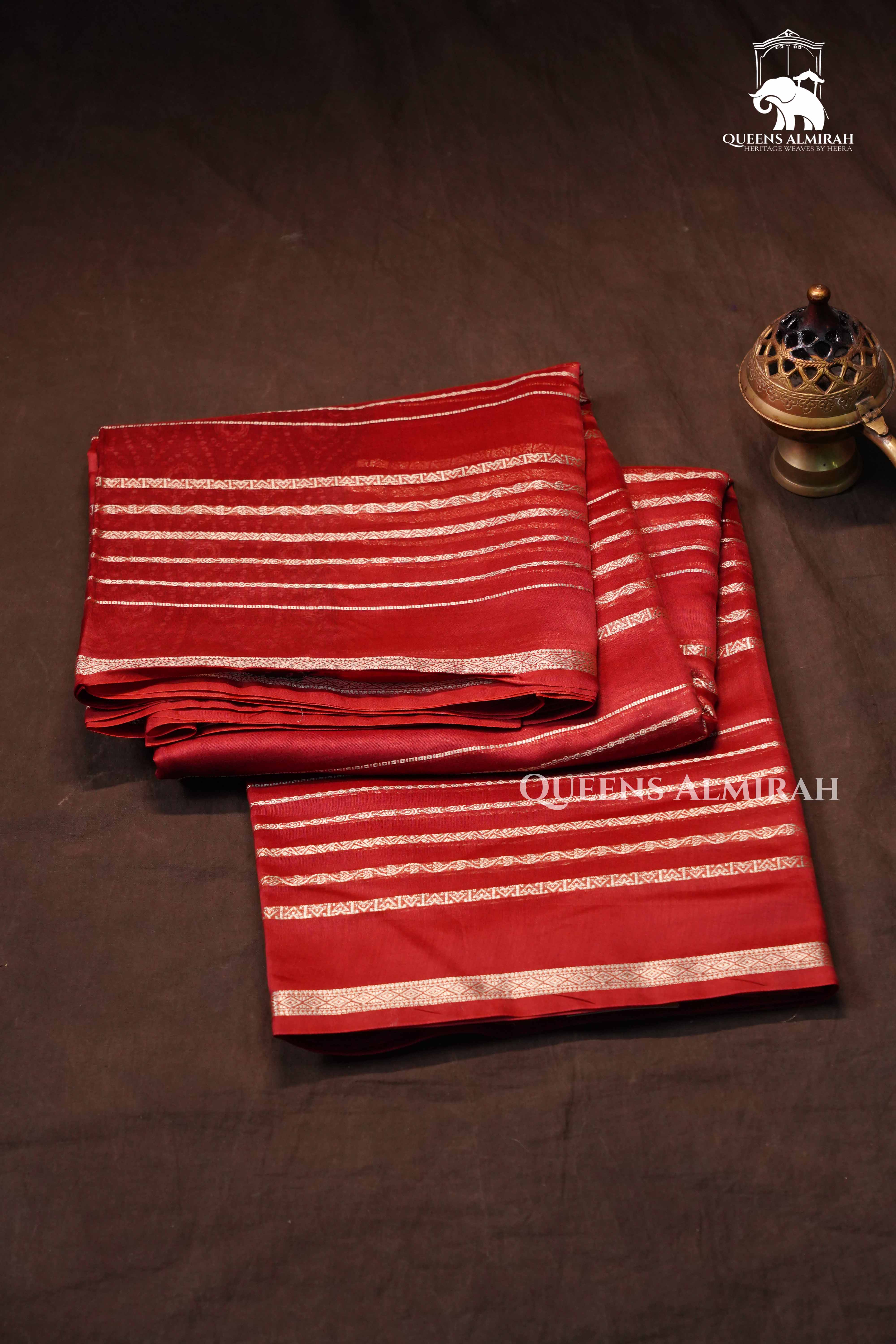 Red Brown Chanderi Silk Cotton Saree