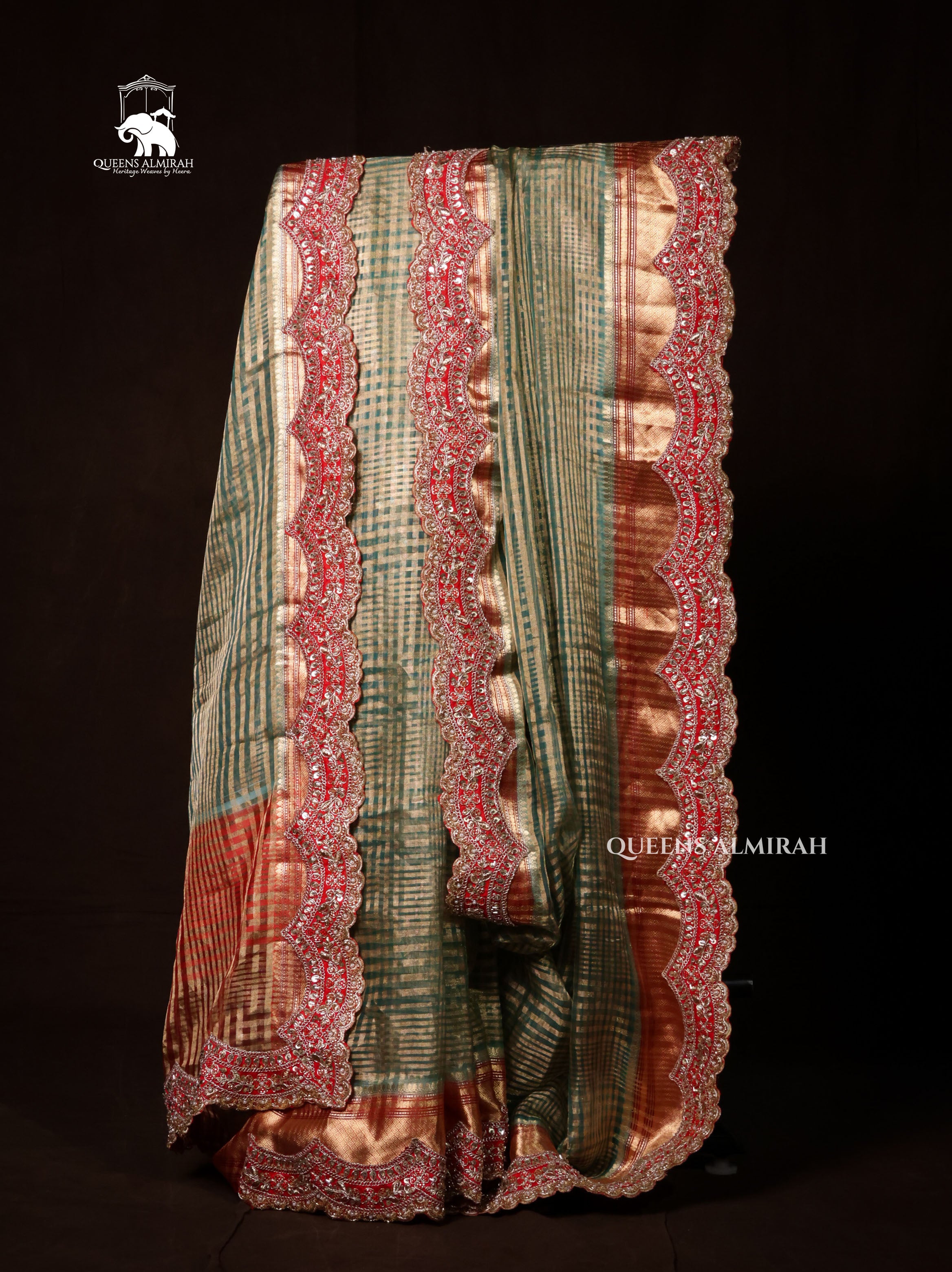 Red With Green Radhe Leela Pure Chanderi Designer Silk Saree