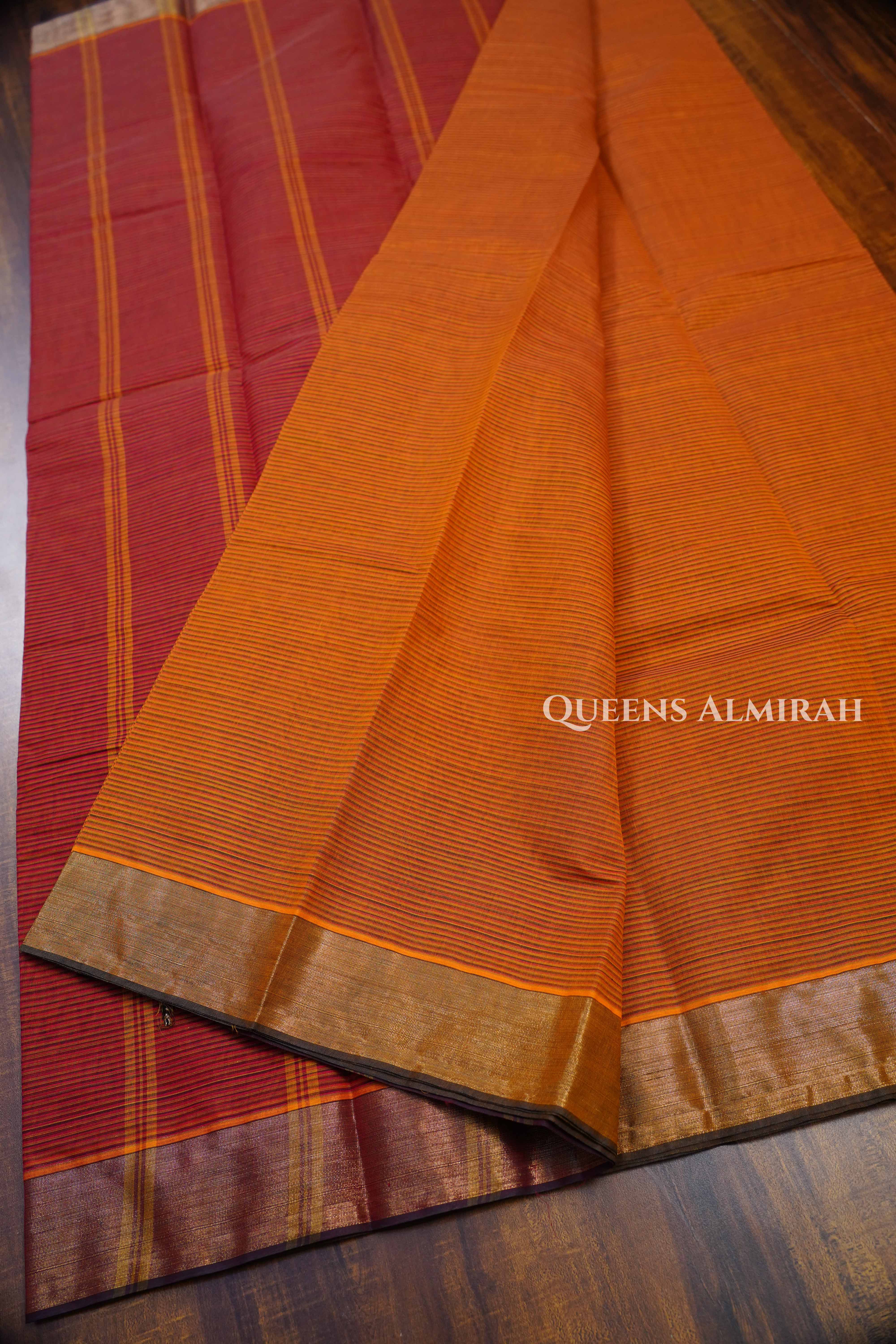 Dusky Orange Chettinad Cotton Saree