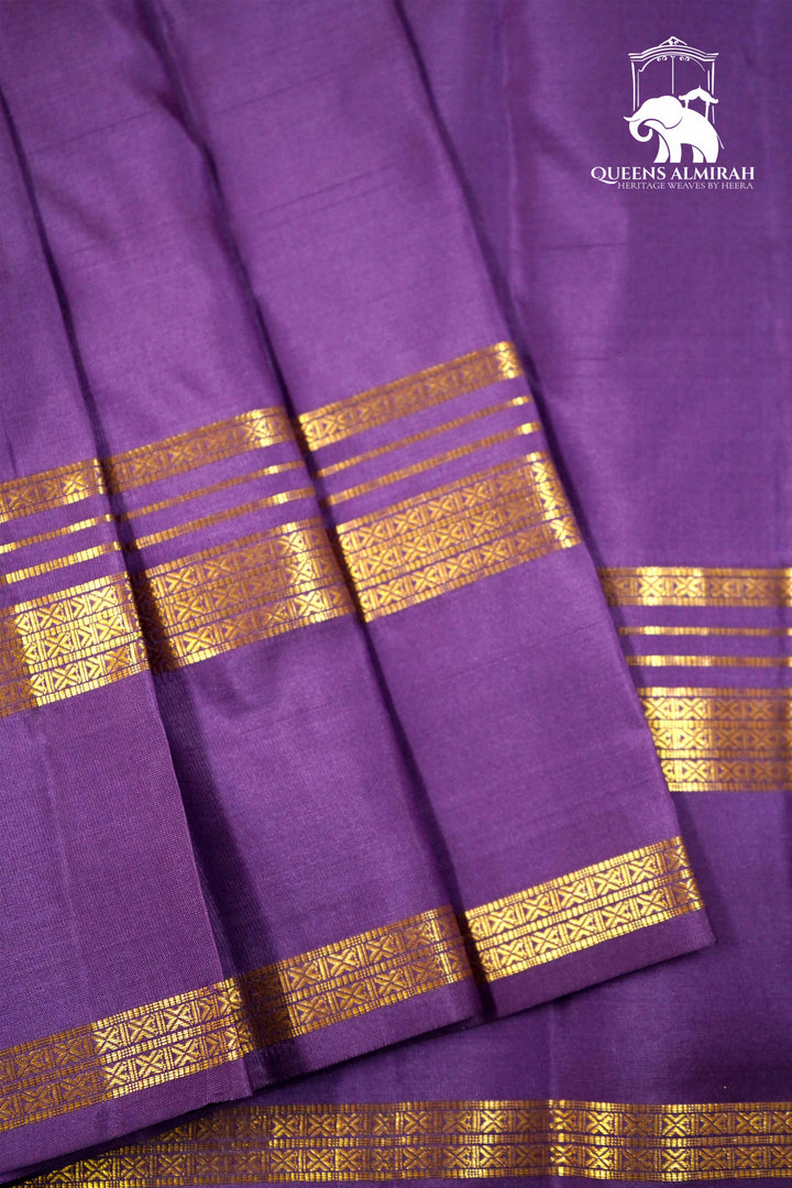 THISTLE PURPLE WITH WOVEN BORDER KANCHIVARAM SILK SAREE - Queens Jewel Emporium